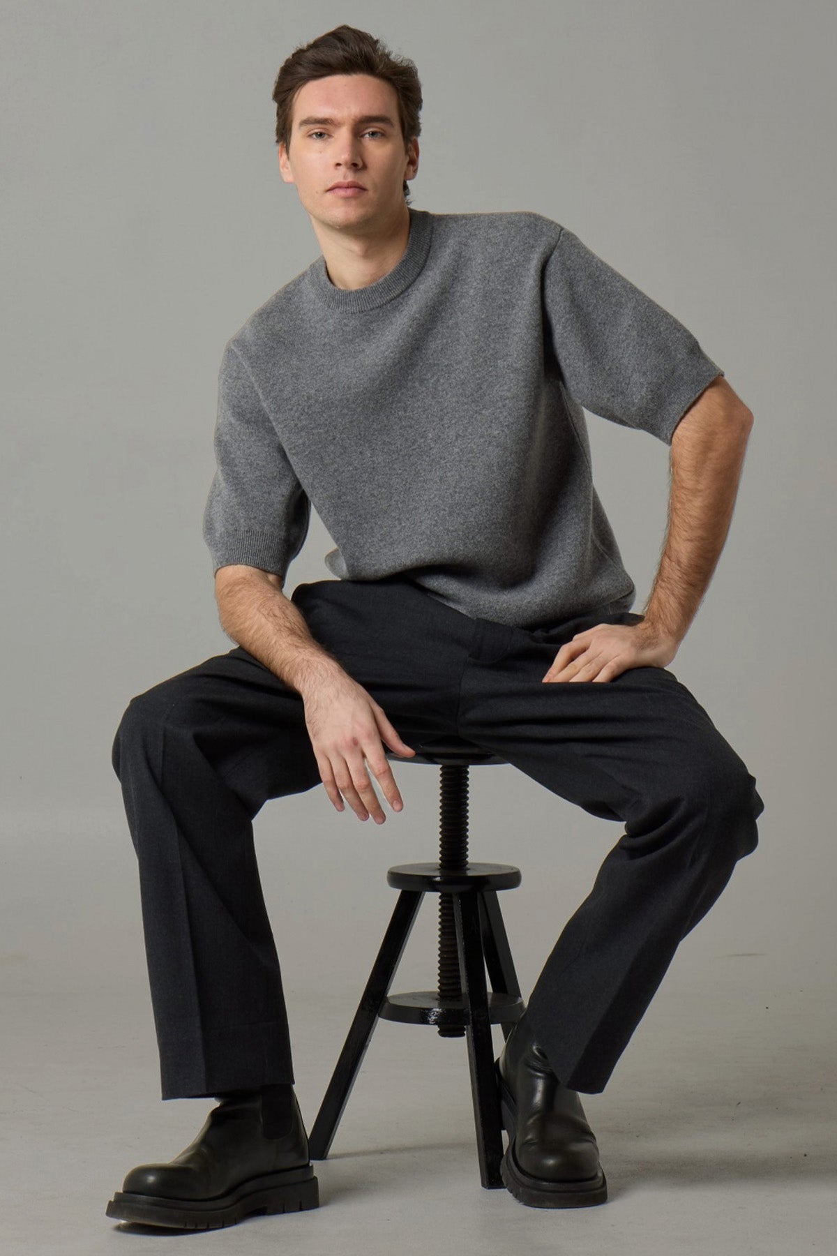 Manifattura Yuvarlak Yaka Kısa Kollu Kaşmir Yün Örgü Triko