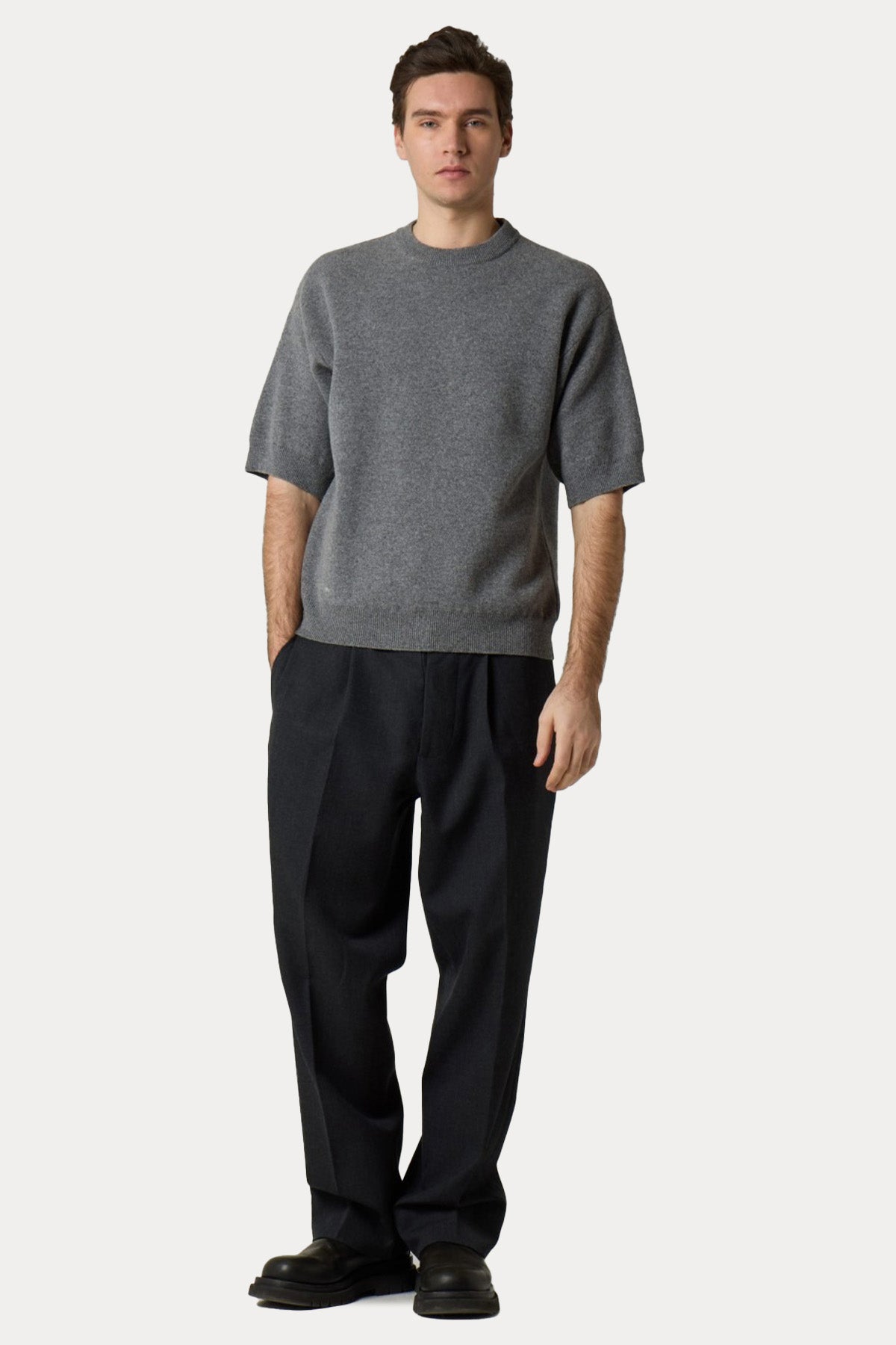 Manifattura Yuvarlak Yaka Kısa Kollu Kaşmir Yün Örgü Triko