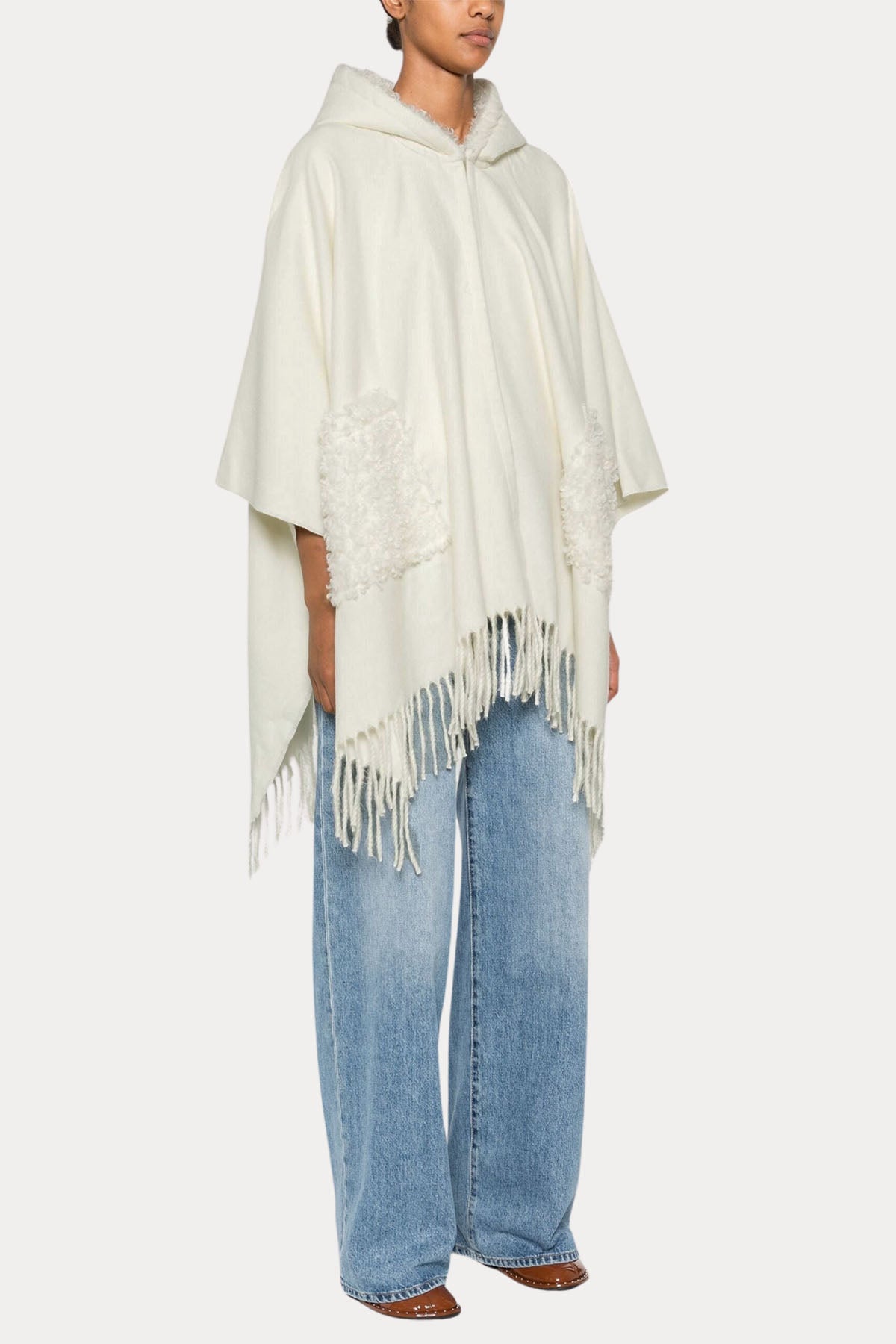 Liu Jo Peluş Detaylı Geniş Kesim Kapüşonlu Panço