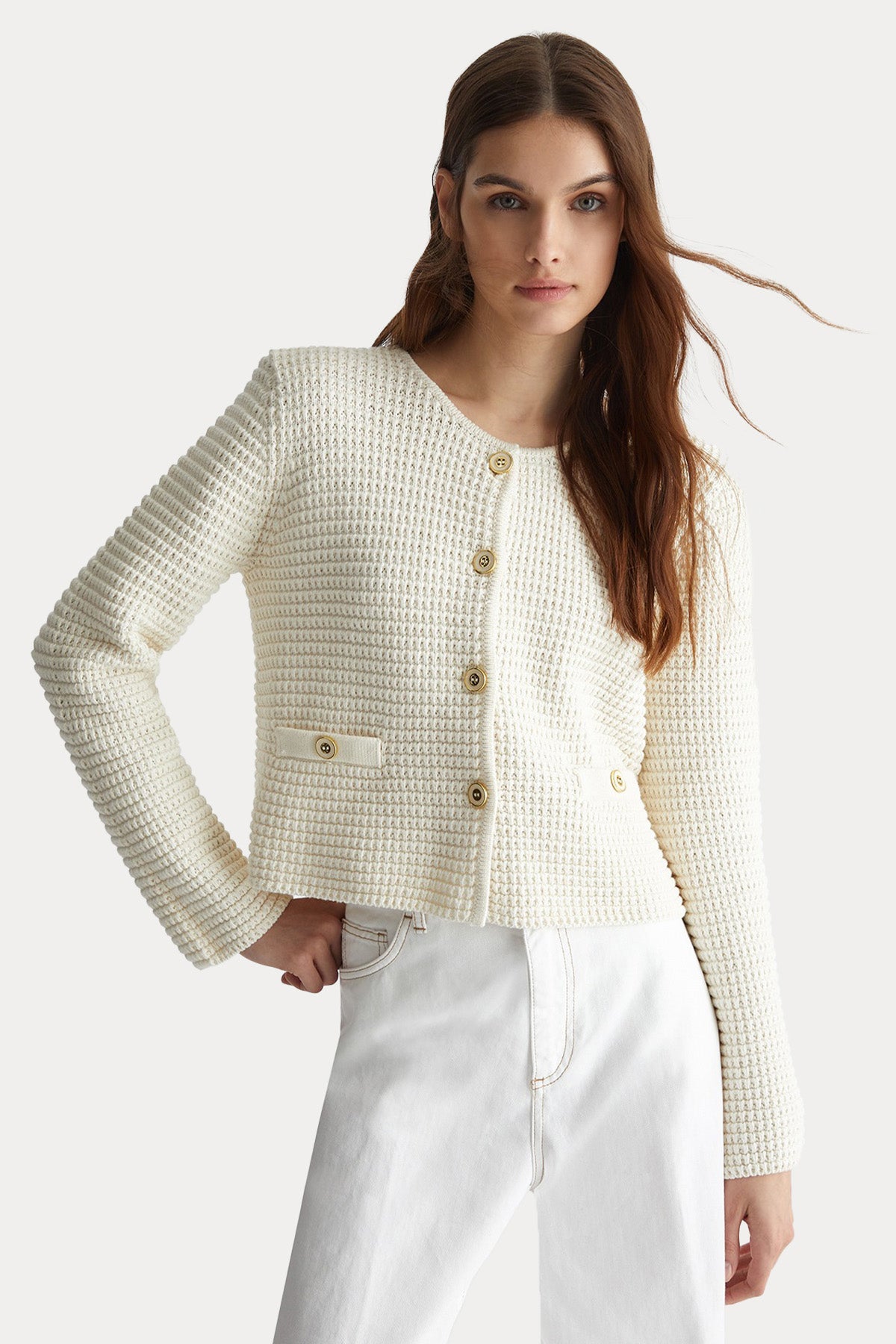 Liu Jo Yuvarlak Yaka Kalın Örgü Triko Ceket