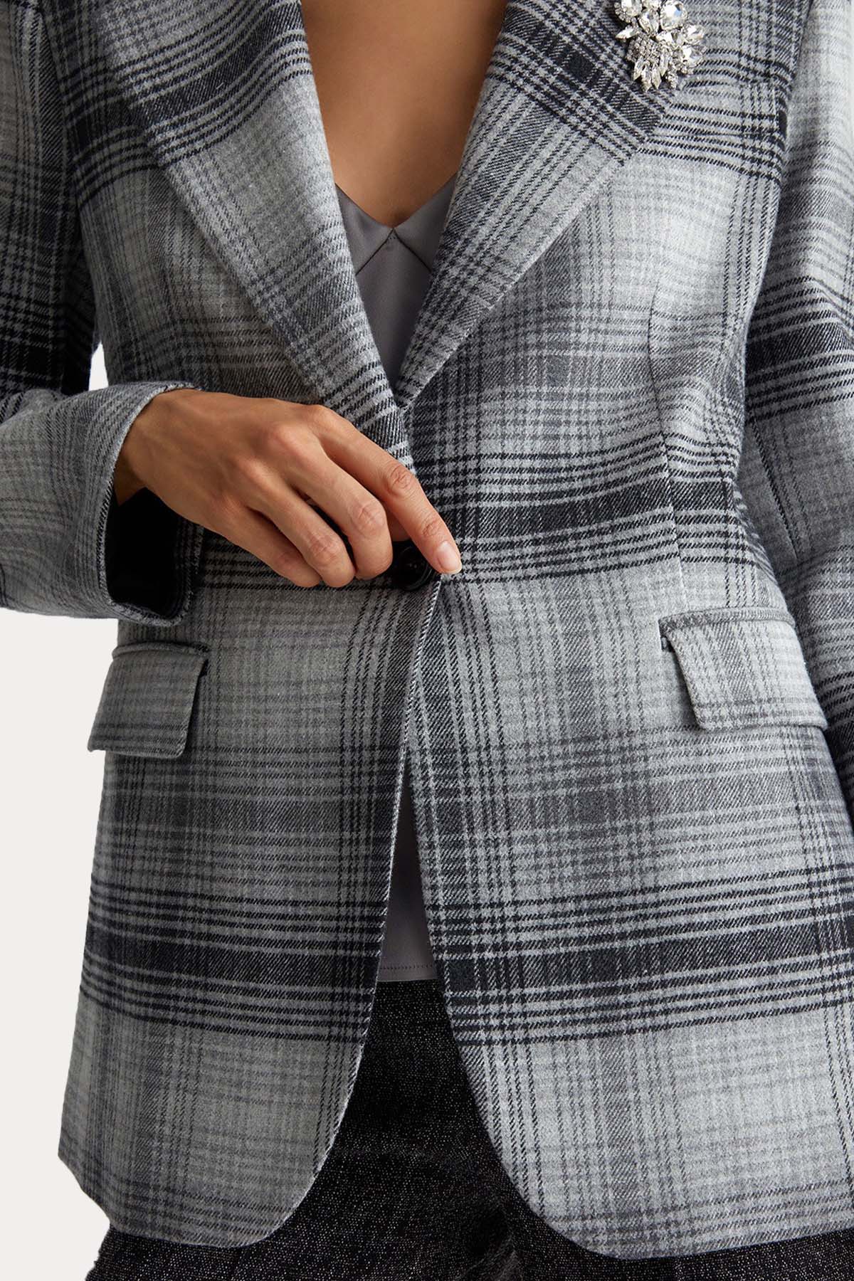 Liu Jo Ekose Desenli Blazer Ceket-Ceket-Libas
