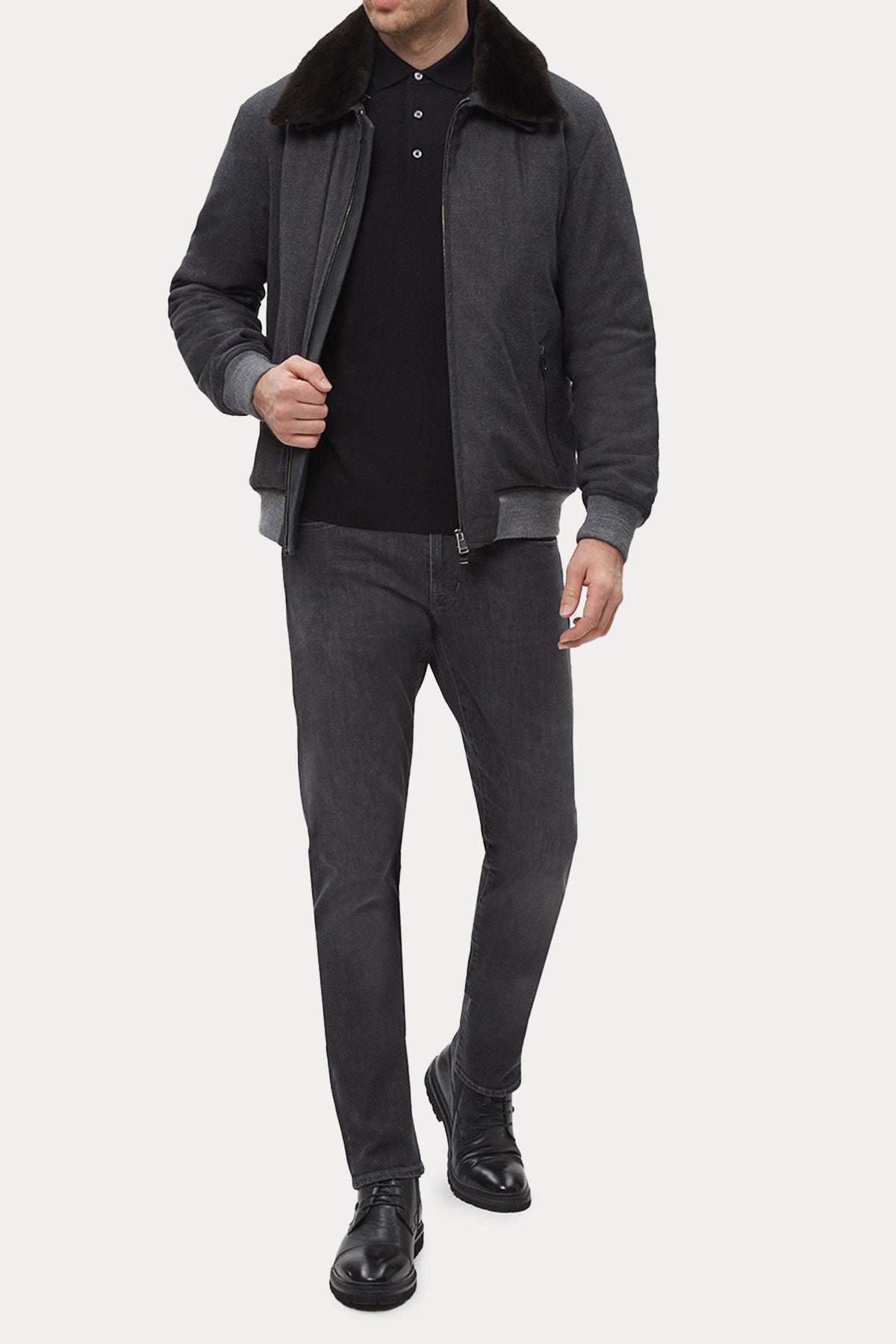 Gran Sasso Slim Fit Polo Yaka İnce Örgü Yün Triko-Triko-Libas