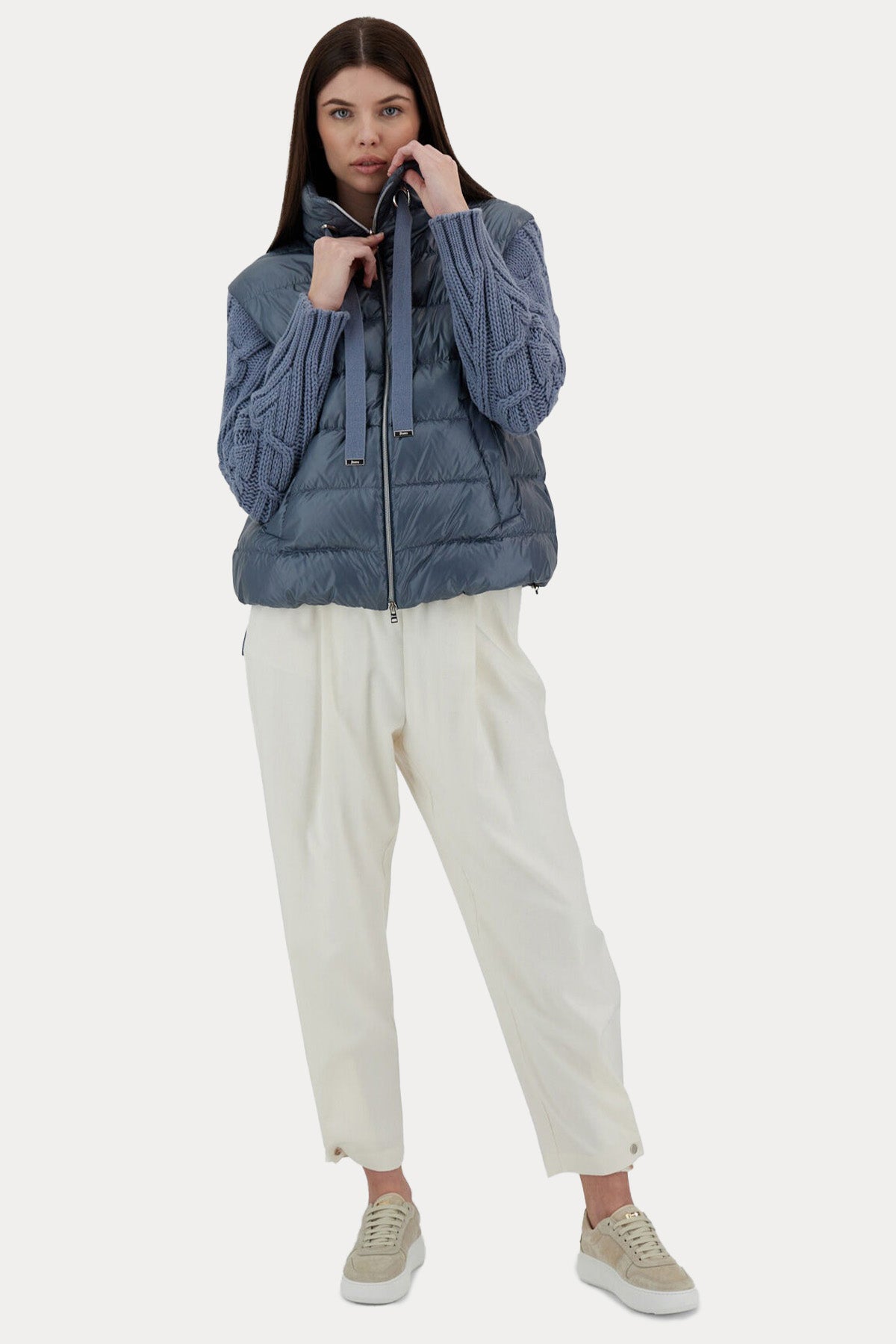 Herno Örgü Yün Kollu Dik Yaka Mont