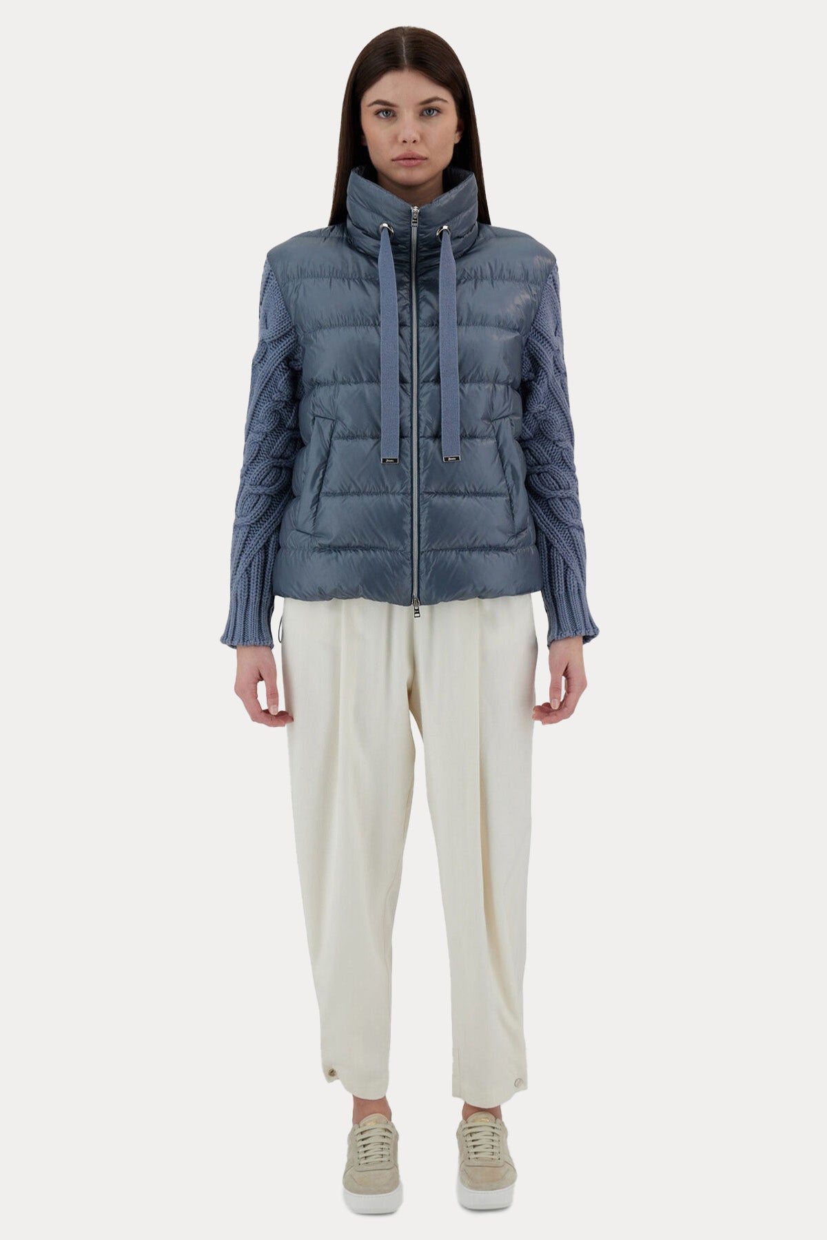 Herno Örgü Yün Kollu Dik Yaka Mont