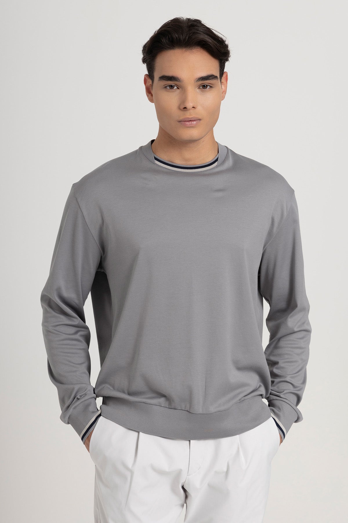 Herno Resort Yuvarlak Yaka Biyeli İnce Sweatshirt