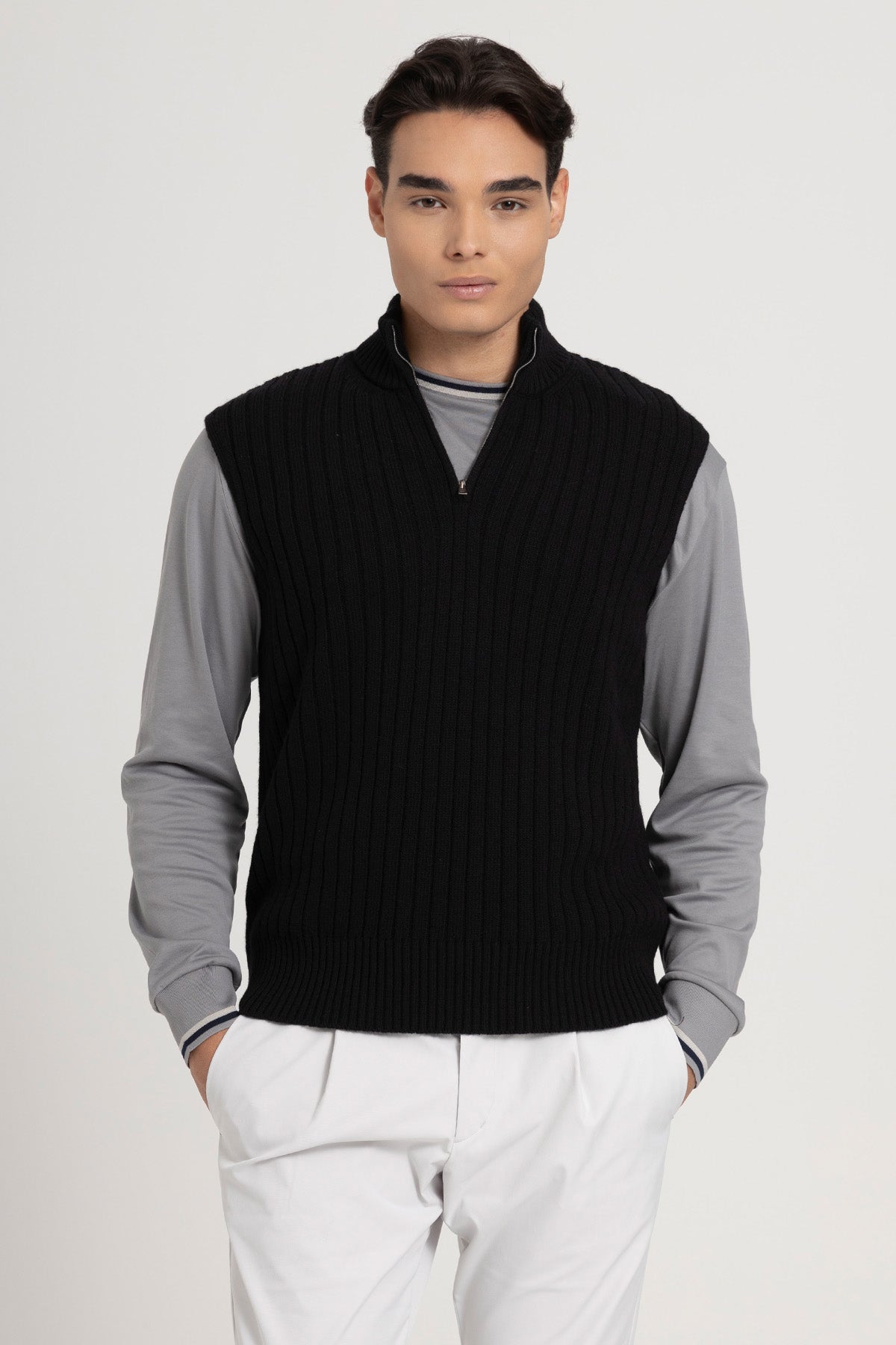 Herno Resort Regular Fit Yarım Fermuarlı Örgü Yün Triko