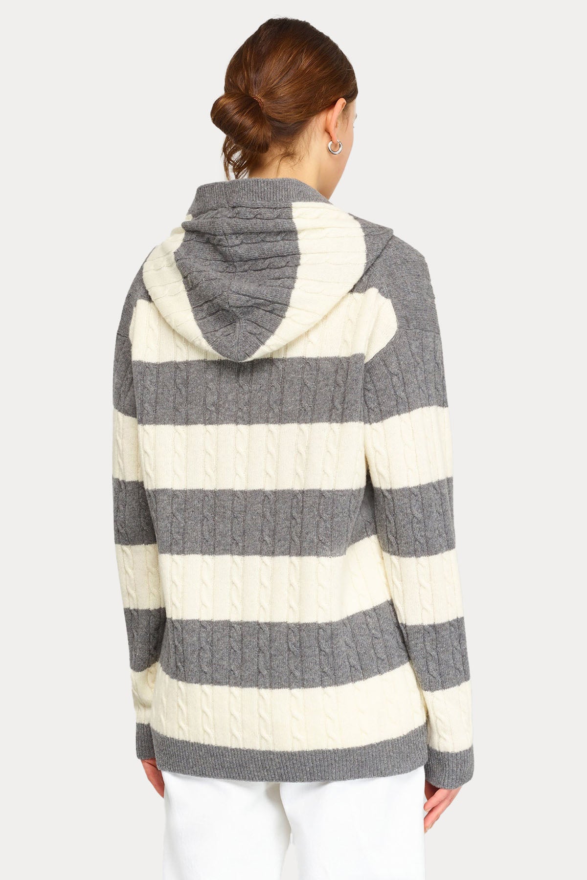 Semicouture Kapüşonlu Saç Örgü Çizgili Yün Triko-Triko-Libas