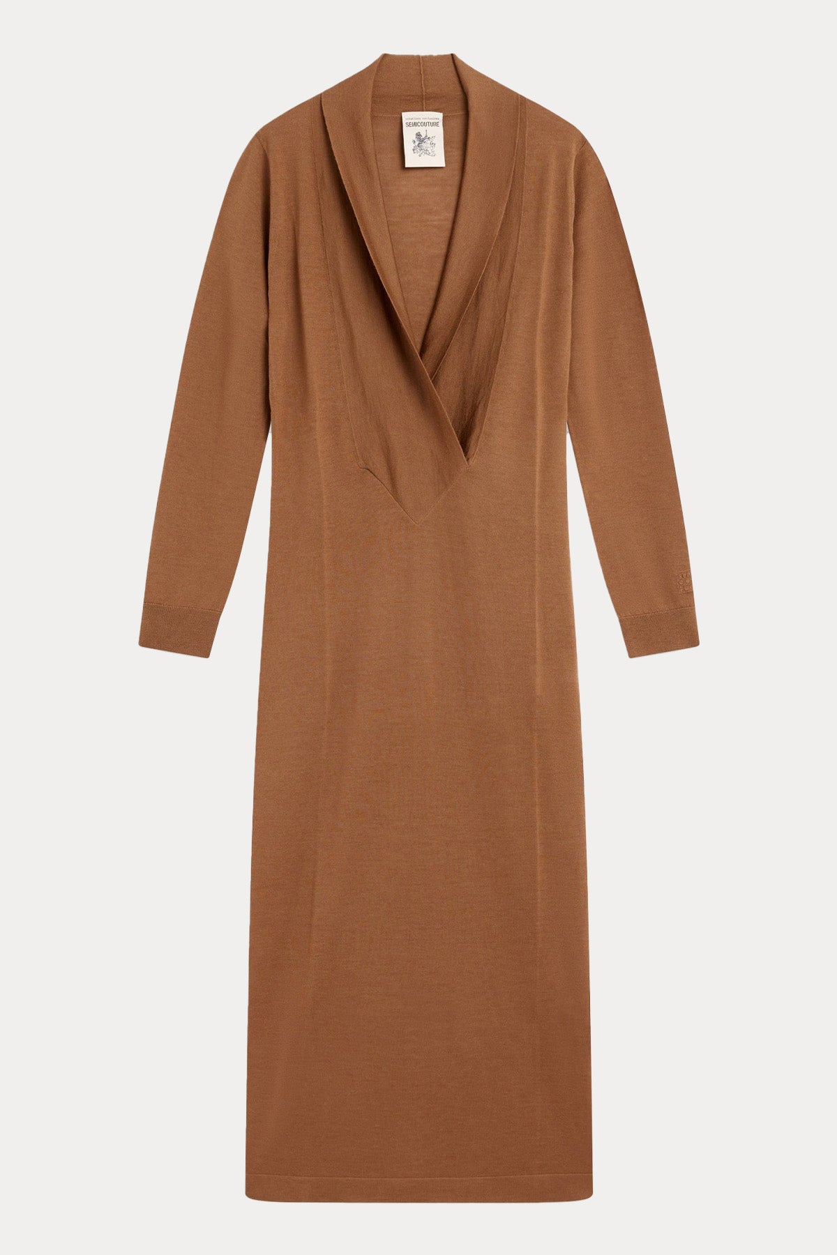 Semicouture V Yaka İnce Örgü Yün Midi Elbise