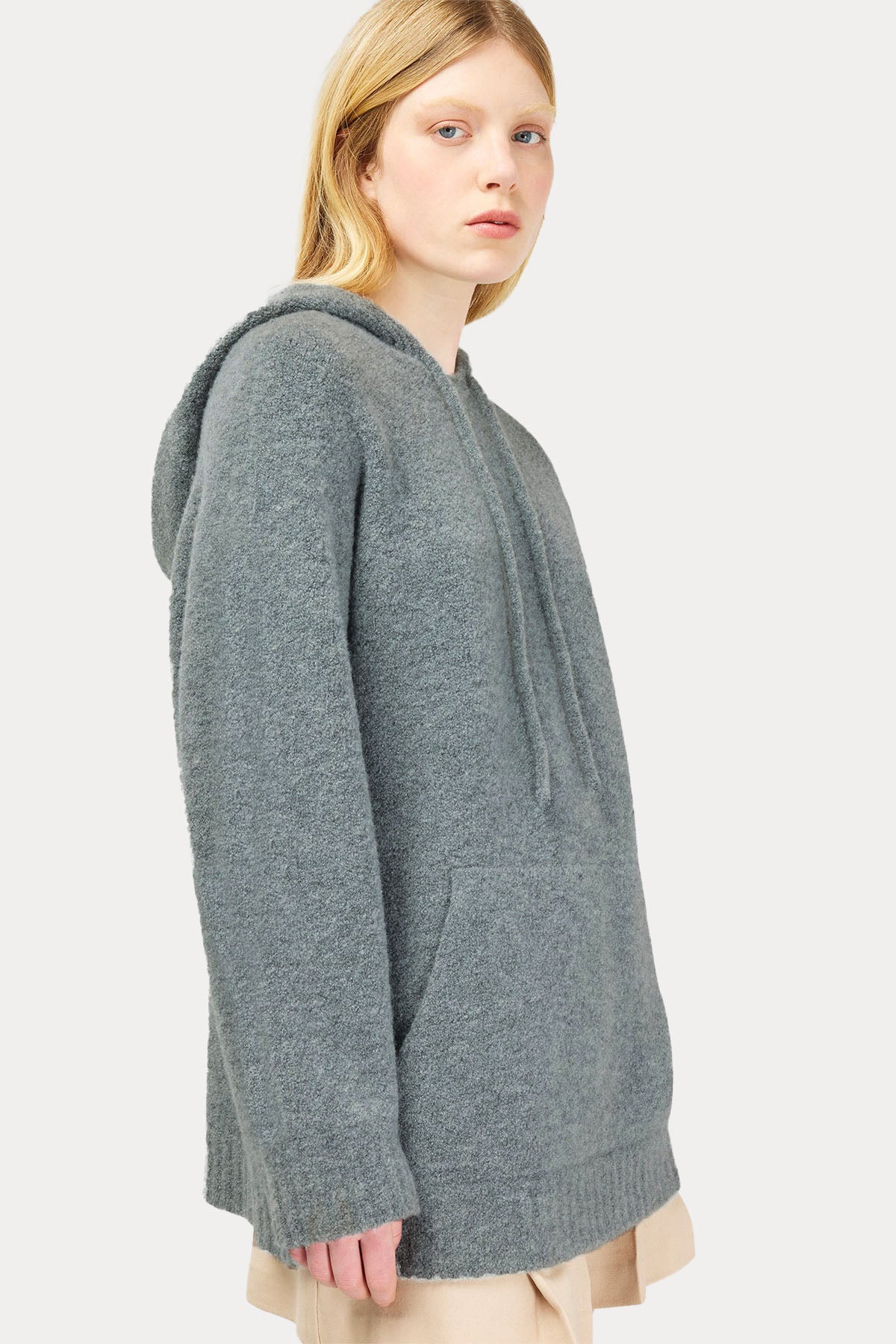 Semicouture Geniş Kesim Kapüşonlu Kaşmir Yün Polar Sweatshirt