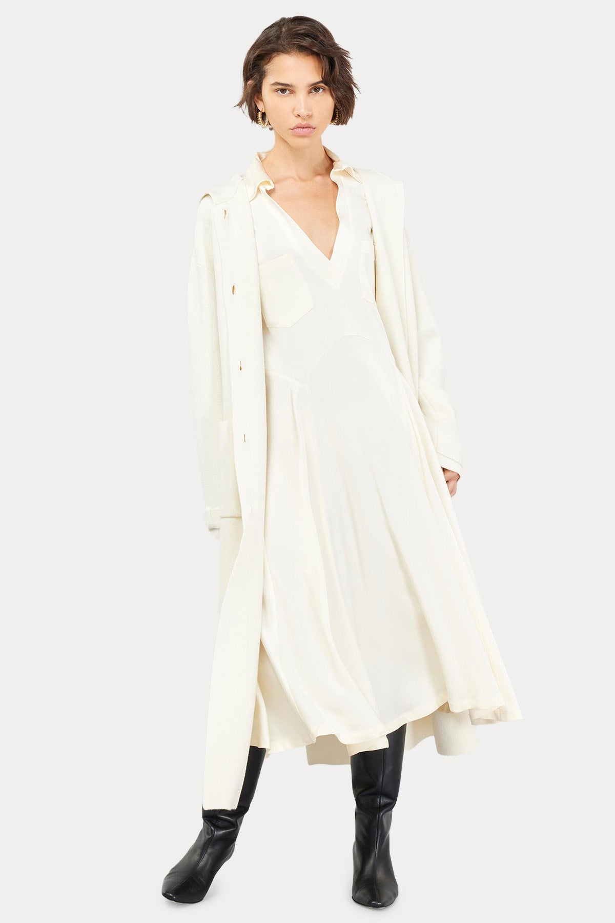 Semicouture Geniş Kesim Kapüşonlu Kaşmir Yün İnce Kaban