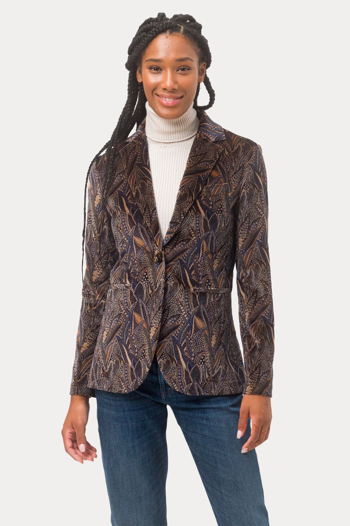 Circolo 1901 Desenli Kadife Blazer Ceket-Ceket-Libas