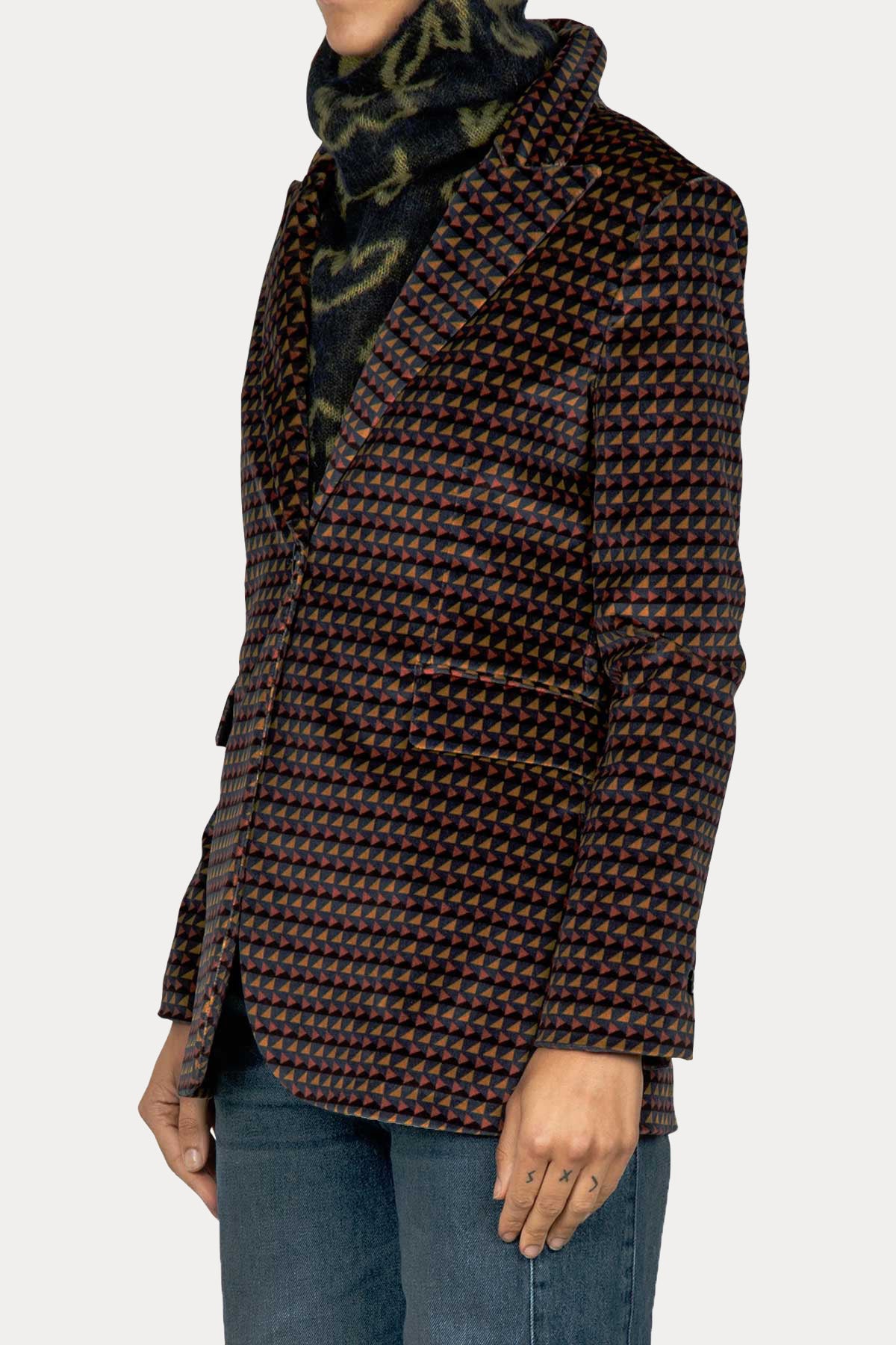 Circolo 1901 Desenli Kadife Blazer Ceket-Ceket-Libas