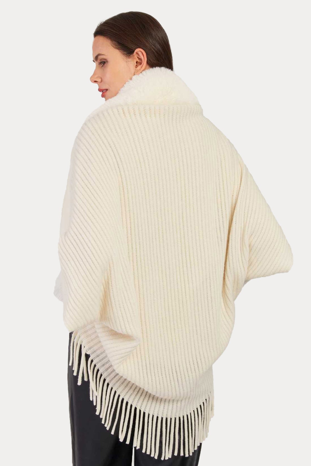 Rene Derhy Nelly Peluş Yaka Örgü Panço