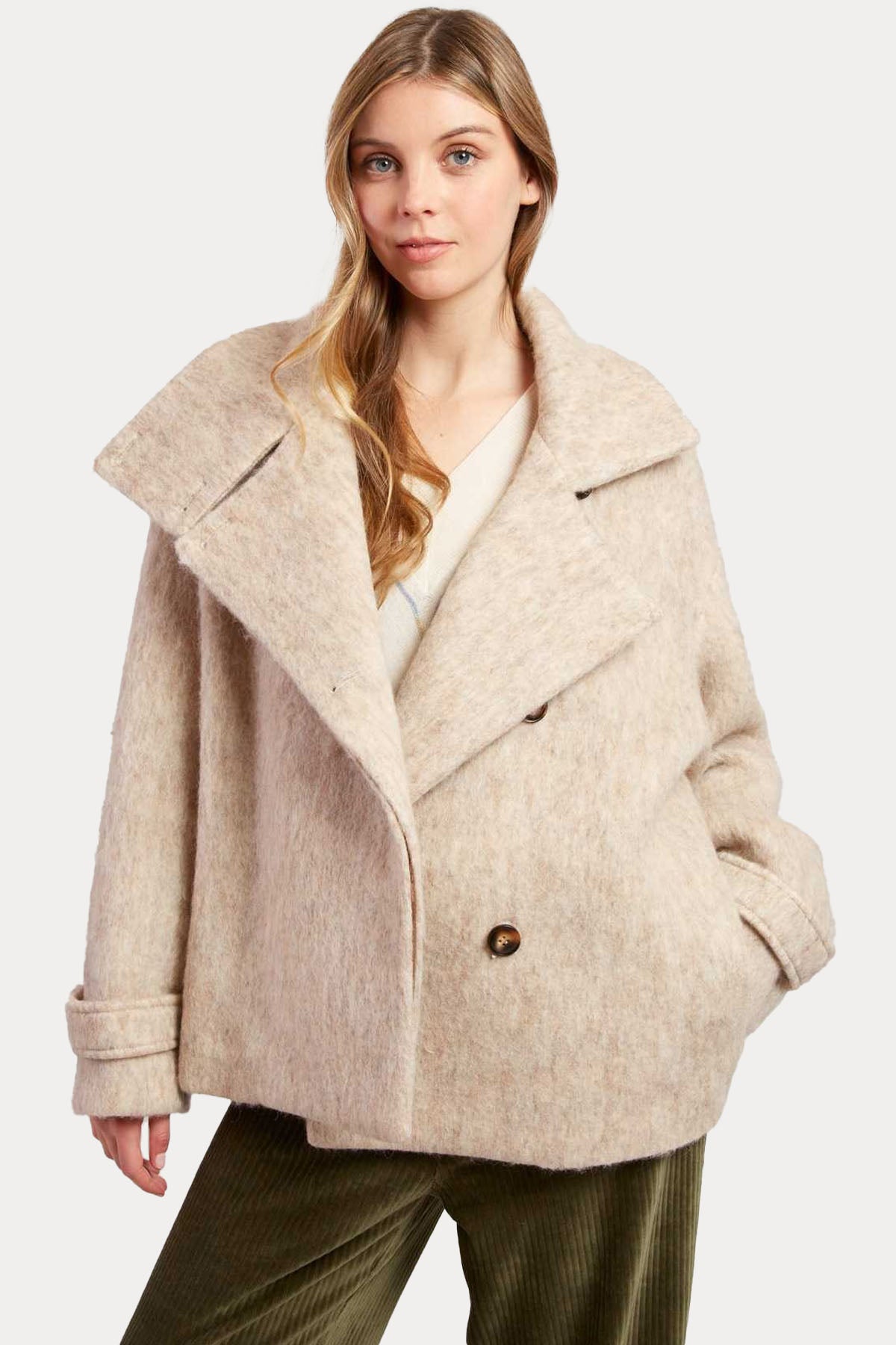 Rene Derhy Lilas Kruvaze Yün Ceket