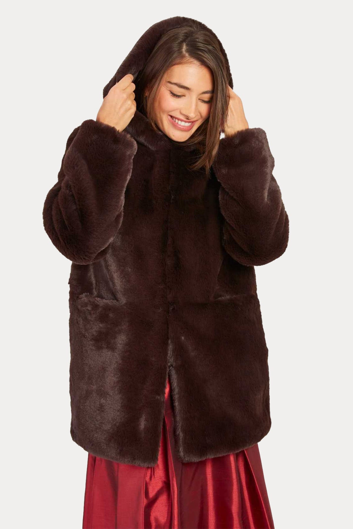 Rene Derhy Lidye Kapüşonlu Peluş Manto