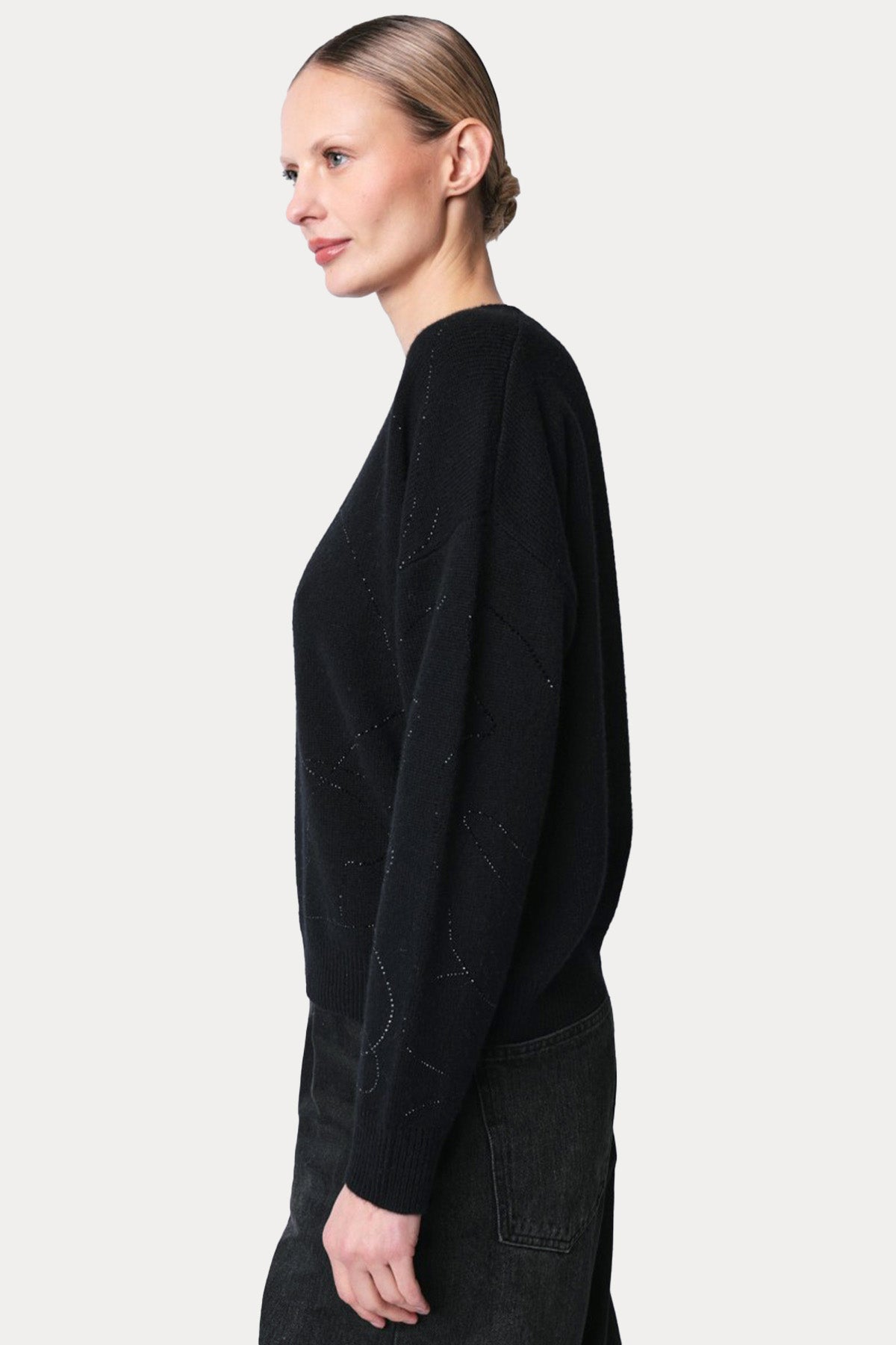 Berenice Apollo Parlak Taş Aksesuarlı Kaşmir Örgü Yün Triko