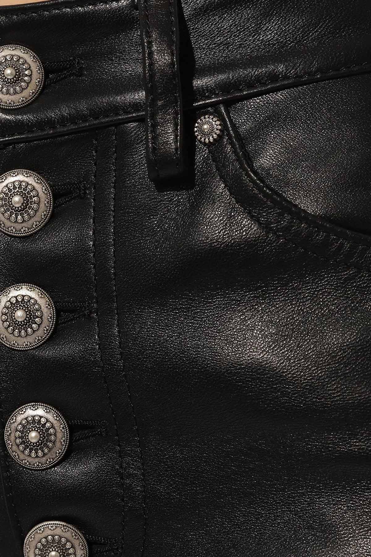 Dondup Yüksek Bel Deri Pantolon-Pantolon-Libas