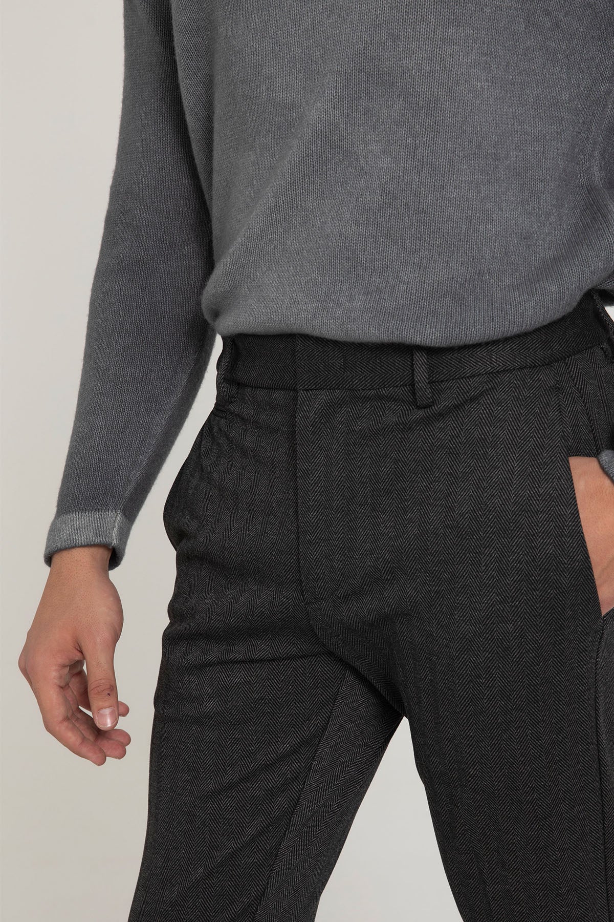 Dondup Slim Fit Balıksırtı Desenli Yandan Cepli Streç Pantolon-Pantolon-Libas