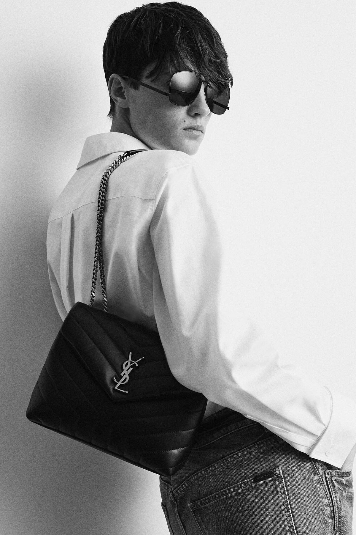 Saint Laurent Logolu Medium Deri Omuz Çantası