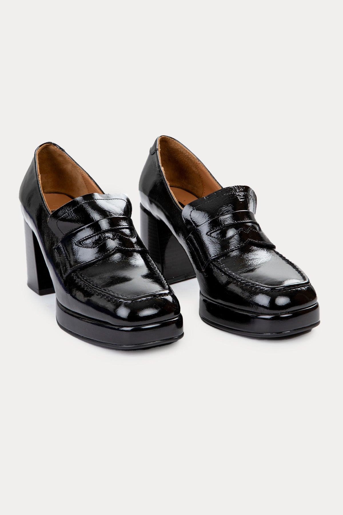 Albano Yüksek Kalın Topuklu Deri Loafer Ayakkabı