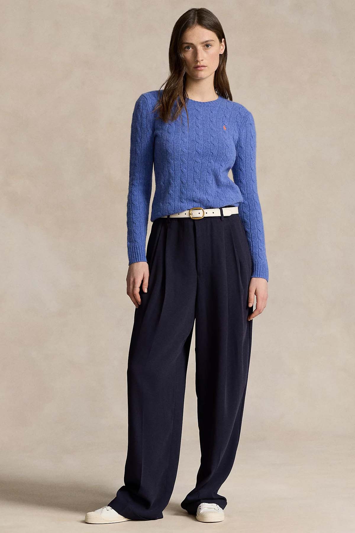 Polo Ralph Lauren Kaşmirli Slim Fit Yuvarlak Yaka Saç Örgü Yün Triko-Triko-Libas