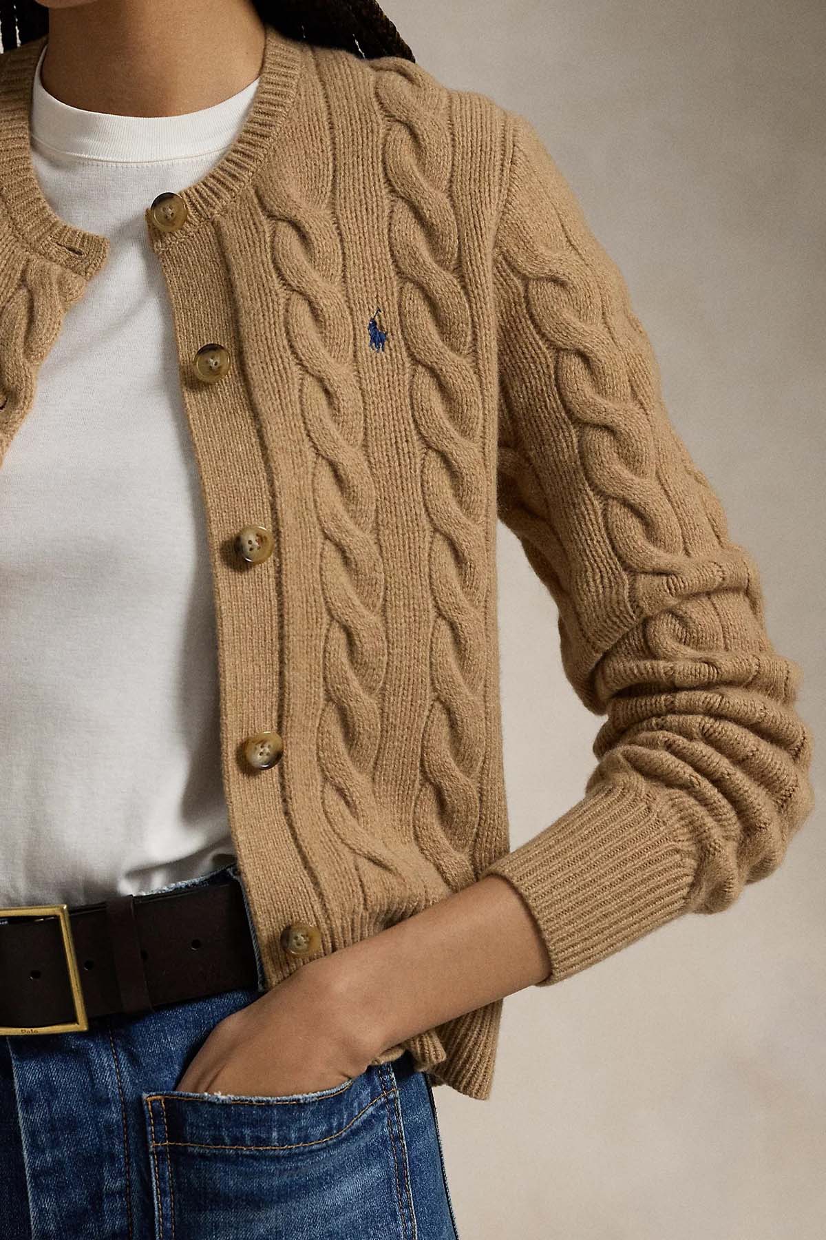 Polo Ralph Lauren Slim Fit Kaşmir Saç Örgü Yün Triko Ceket-Ceket-Libas