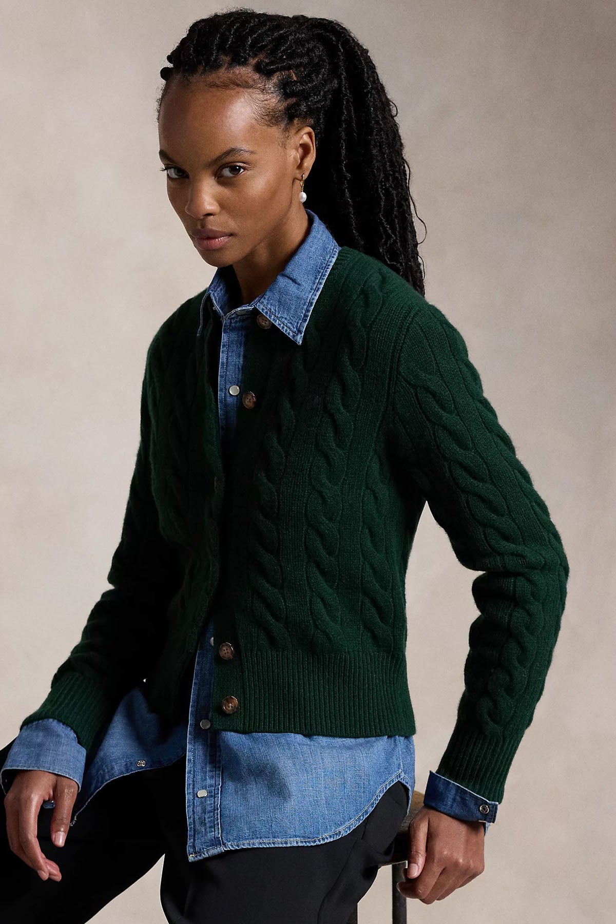 Polo Ralph Lauren Slim Fit Kaşmir Saç Örgü Yün Triko Ceket