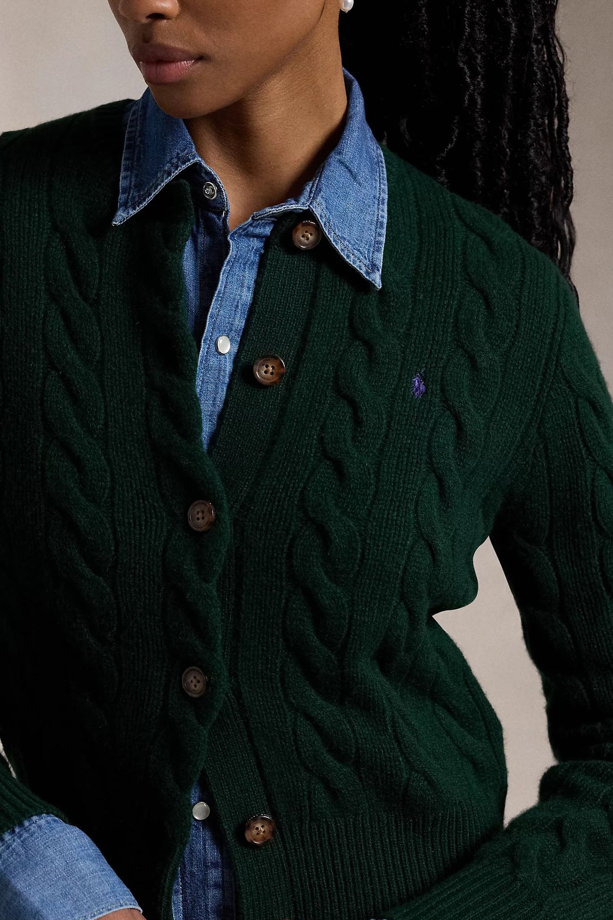 Polo Ralph Lauren Slim Fit Kaşmir Saç Örgü Yün Triko Ceket-Ceket-Libas