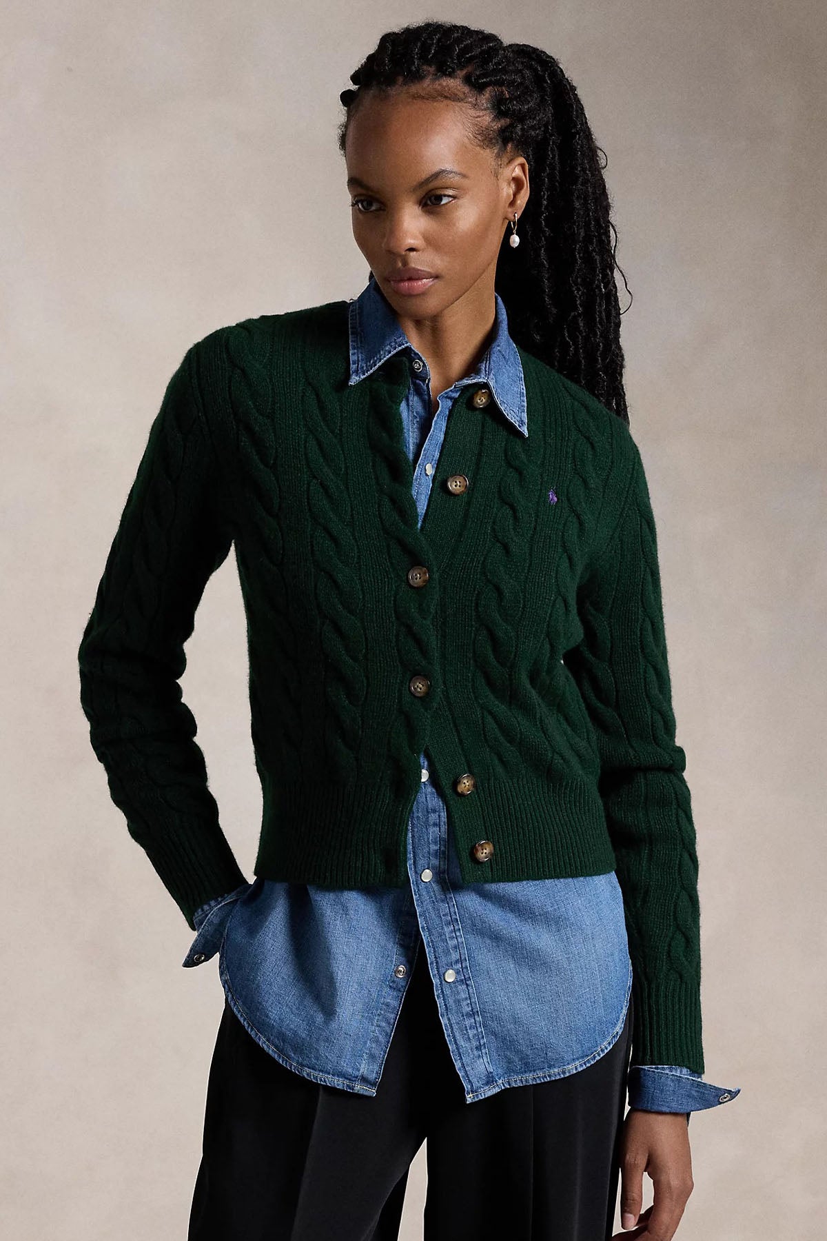 Polo Ralph Lauren Slim Fit Kaşmir Saç Örgü Yün Triko Ceket-Ceket-Libas