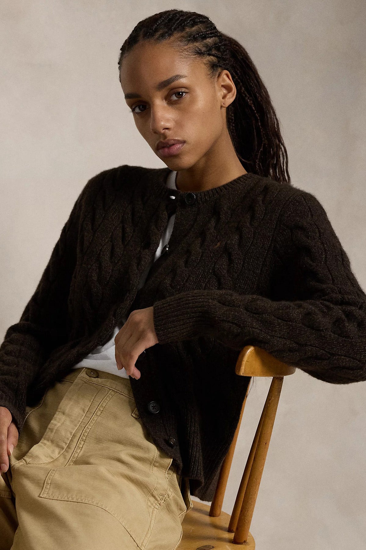 Polo Ralph Lauren Slim Fit Kaşmir Saç Örgü Yün Triko Ceket