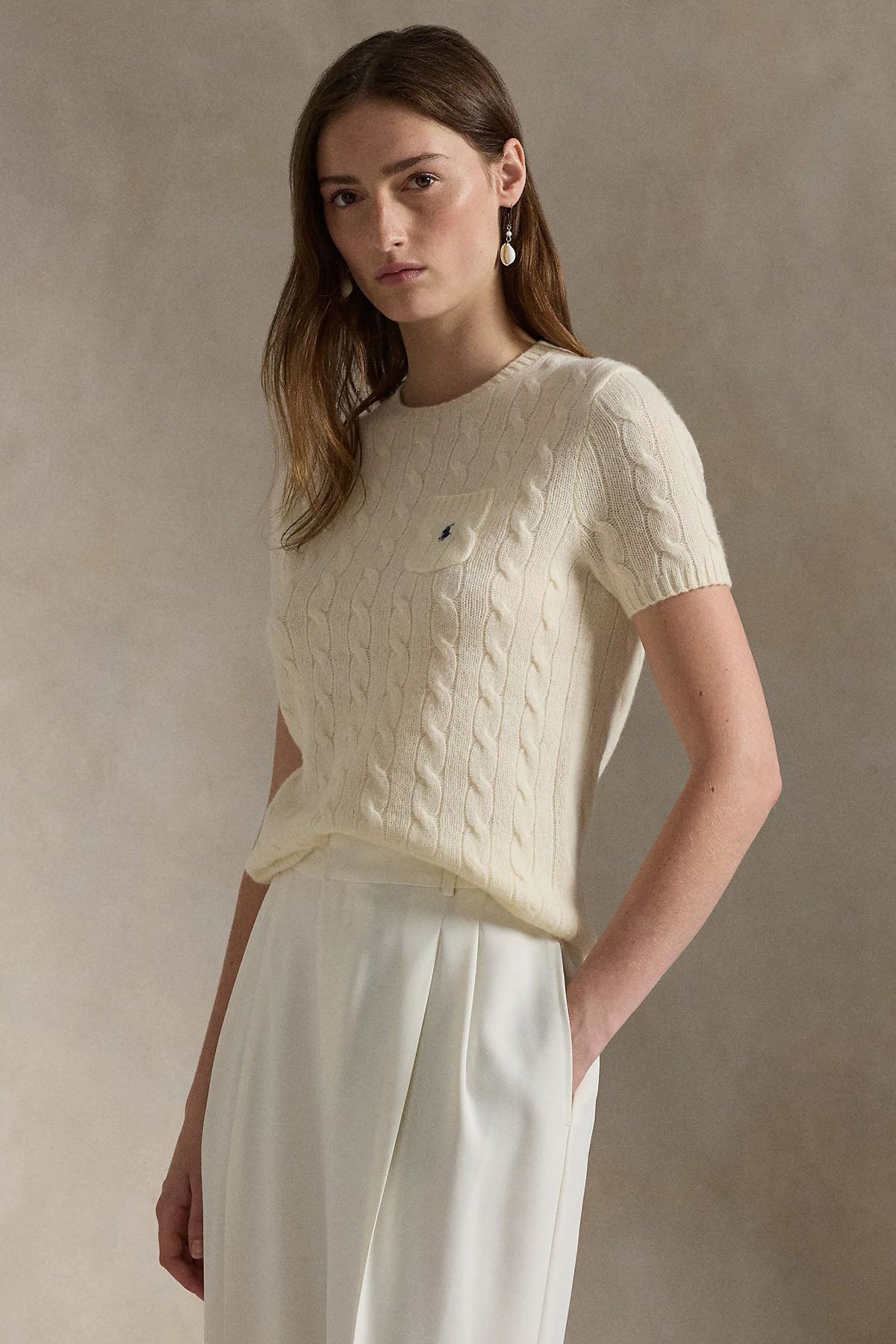 Polo Ralph Lauren Yuvarlak Yaka Kaşmir Saç Örgü Yün Triko