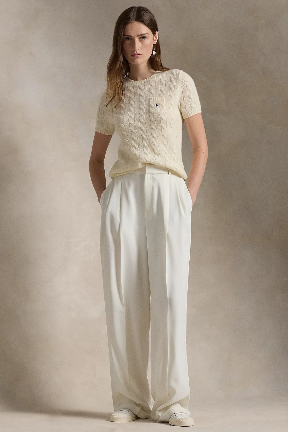 Polo Ralph Lauren Yuvarlak Yaka Kaşmir Saç Örgü Yün Triko