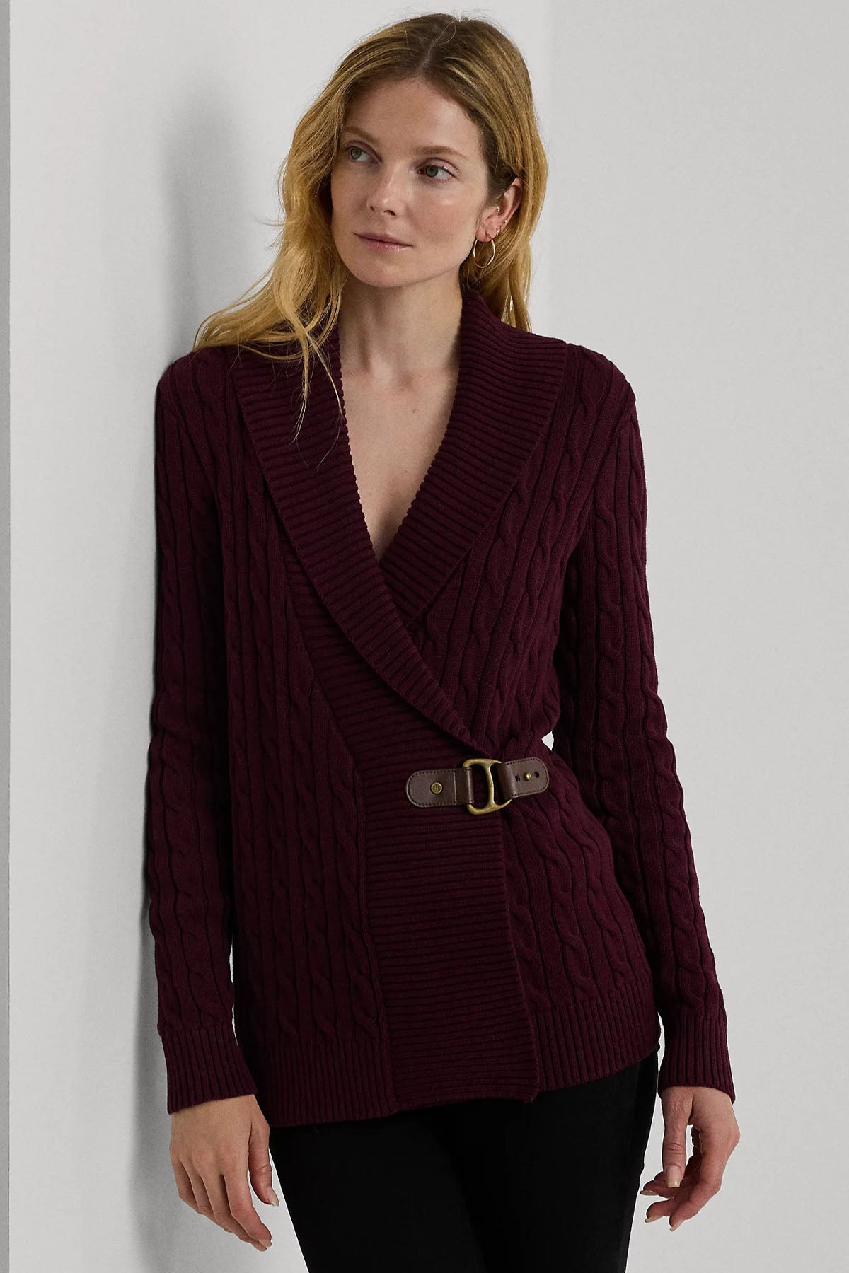 Polo Ralph Lauren Saç Örgü Kemerli Şal Yaka Triko Ceket