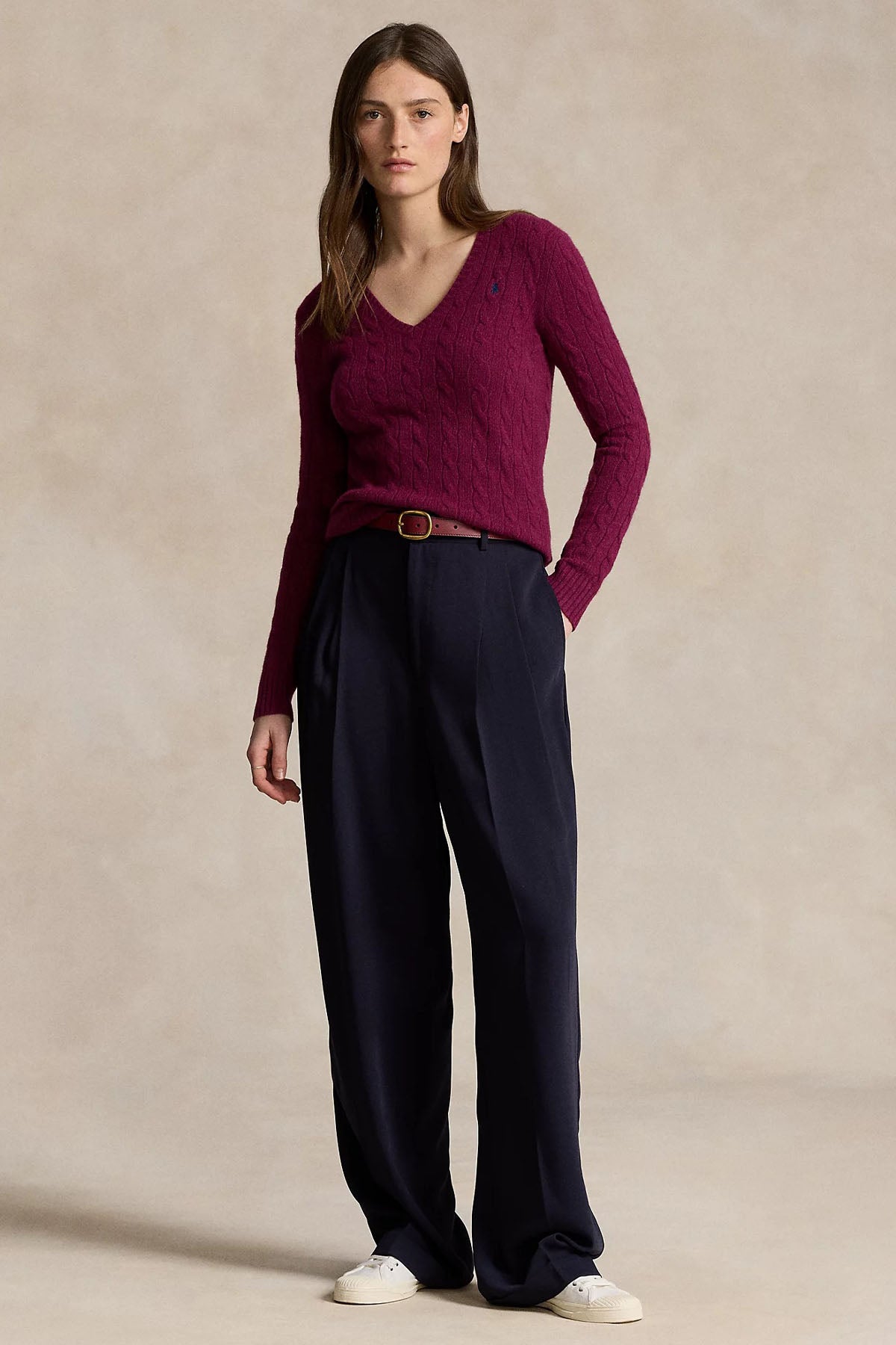 Polo Ralph Lauren Kaşmir Slim Fit V Yaka Saç Örgü Yün Triko