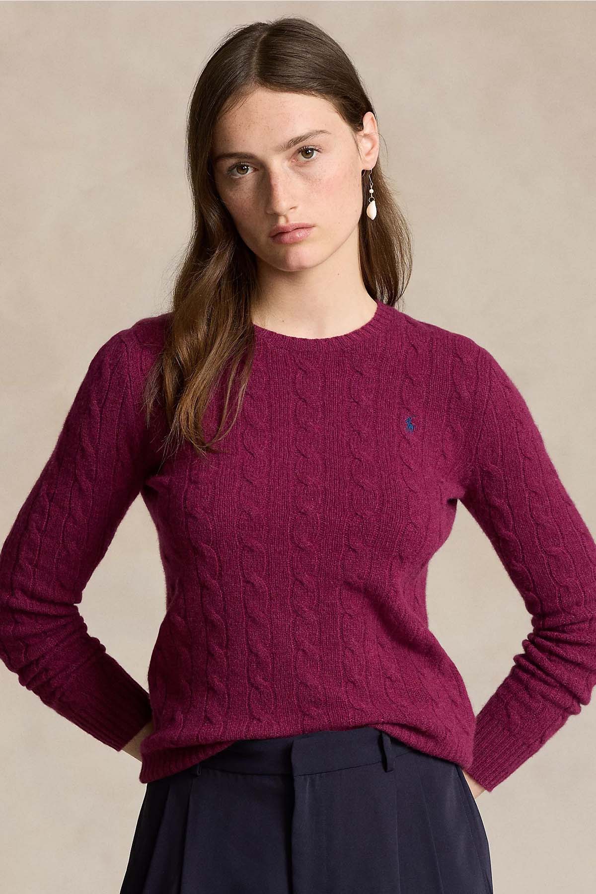 Polo Ralph Lauren Kaşmir Slim Fit Yuvarlak Yaka Saç Örgü Yün Triko