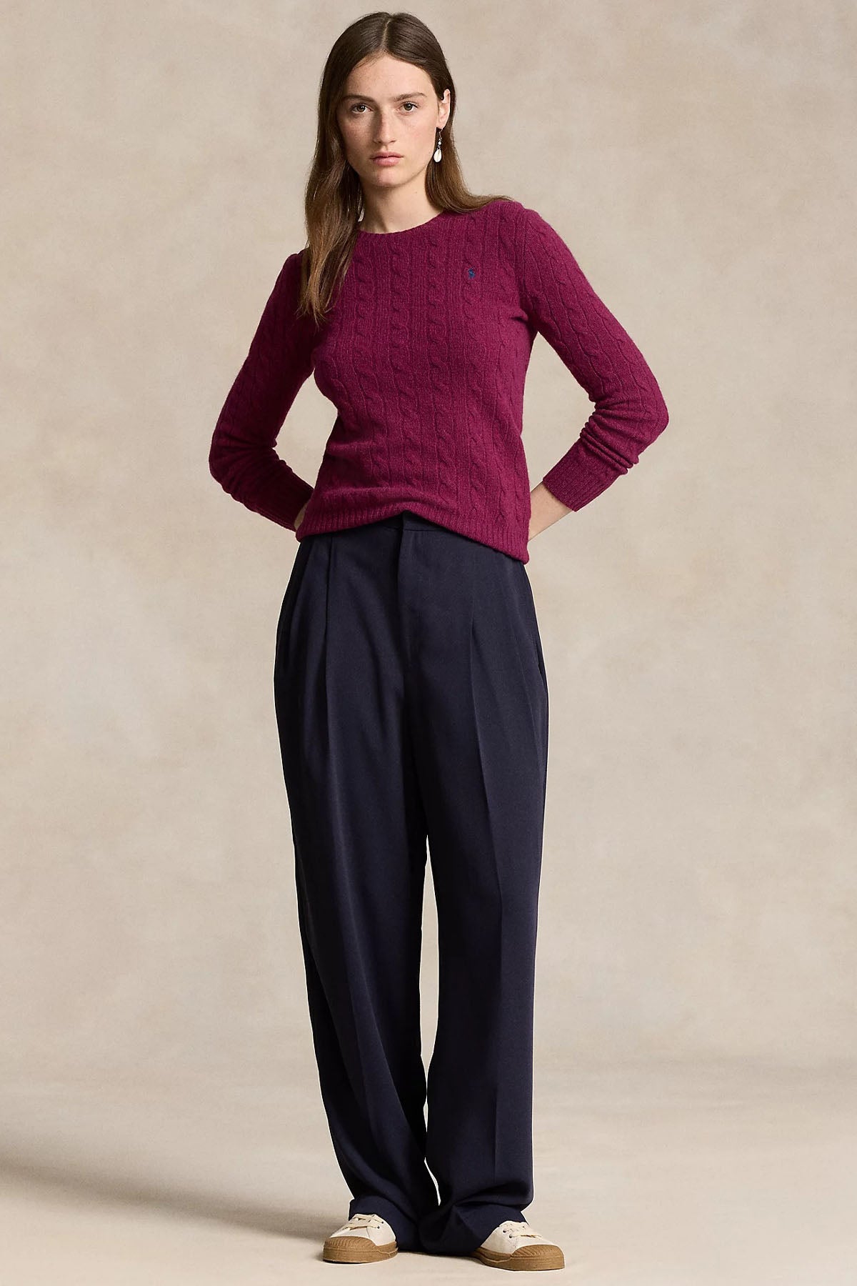 Polo Ralph Lauren Kaşmir Slim Fit Yuvarlak Yaka Saç Örgü Yün Triko