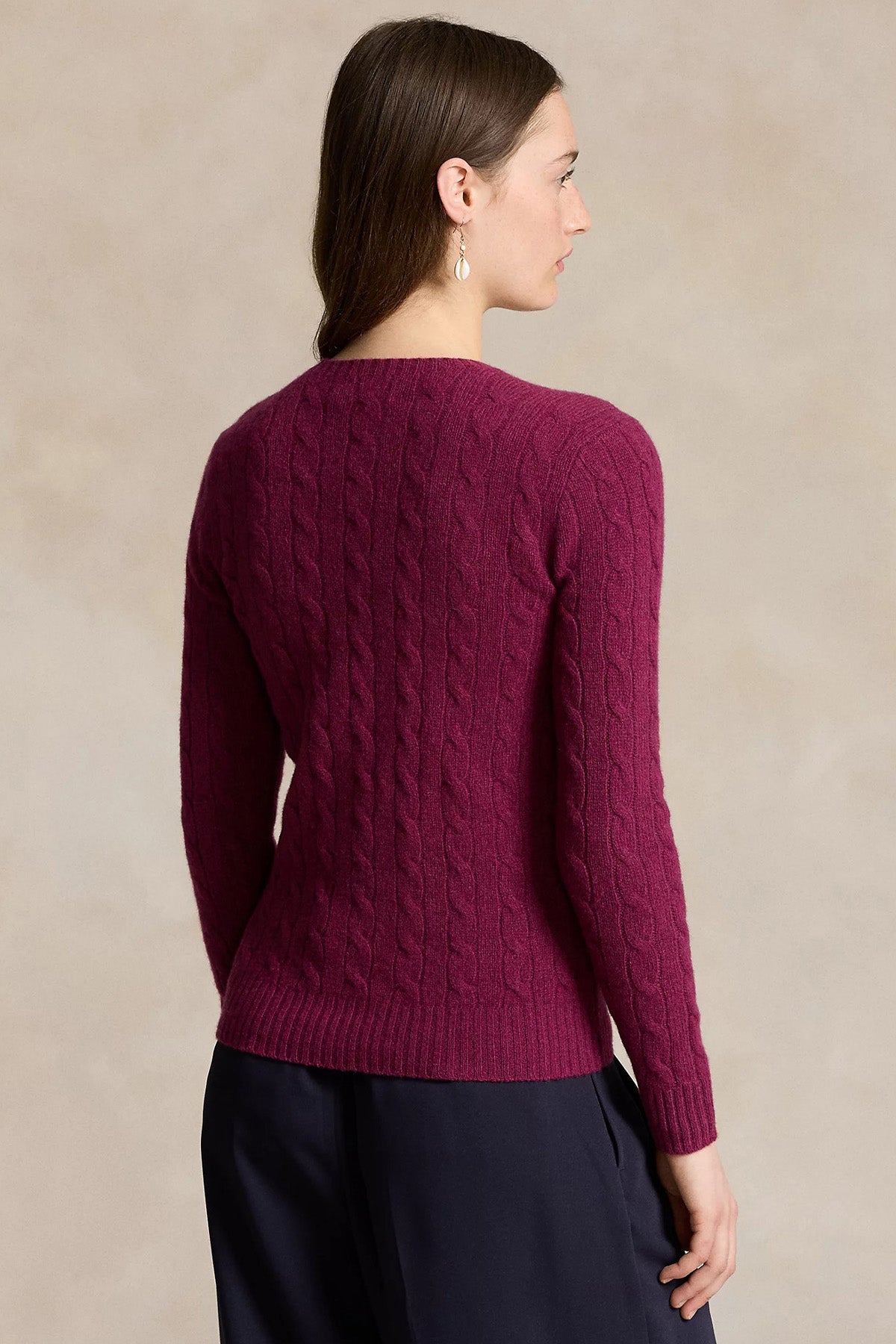 Polo Ralph Lauren Kaşmir Slim Fit Yuvarlak Yaka Saç Örgü Yün Triko