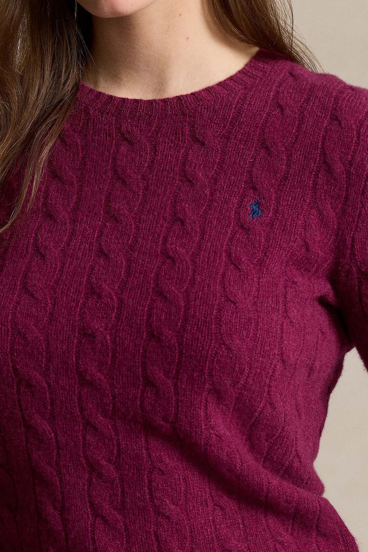 Polo Ralph Lauren Kaşmir Slim Fit Yuvarlak Yaka Saç Örgü Yün Triko