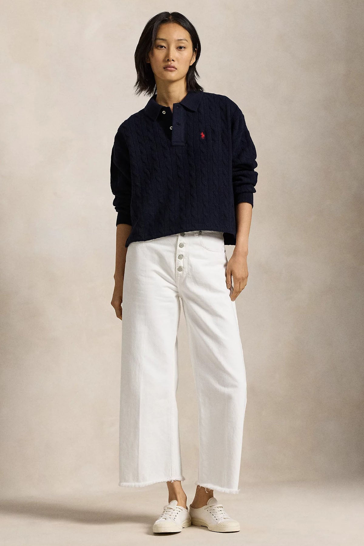Polo Ralph Lauren Boxy Fit Polo Yaka Kaşmir Saç Örgü Yün Triko-Triko-Libas