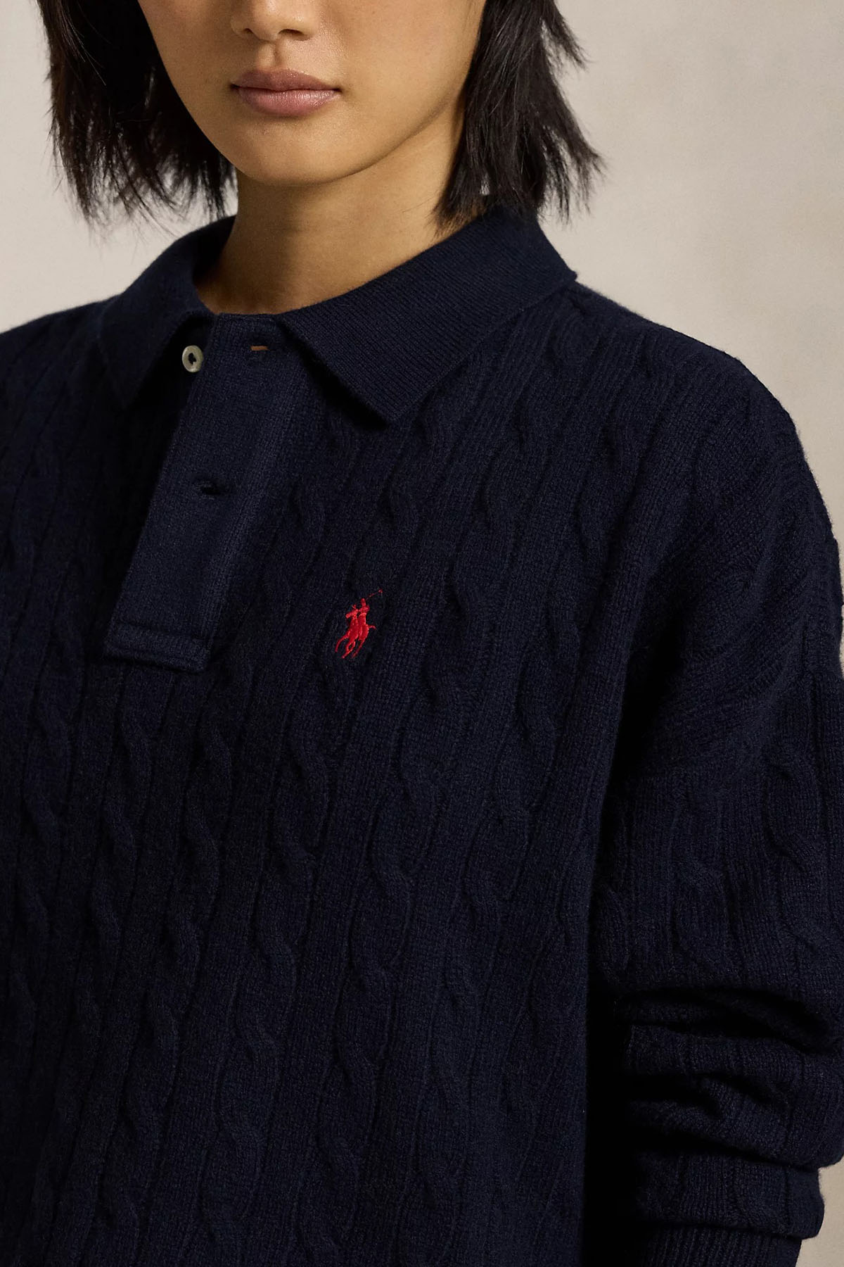 Polo Ralph Lauren Boxy Fit Polo Yaka Kaşmir Saç Örgü Yün Triko-Triko-Libas