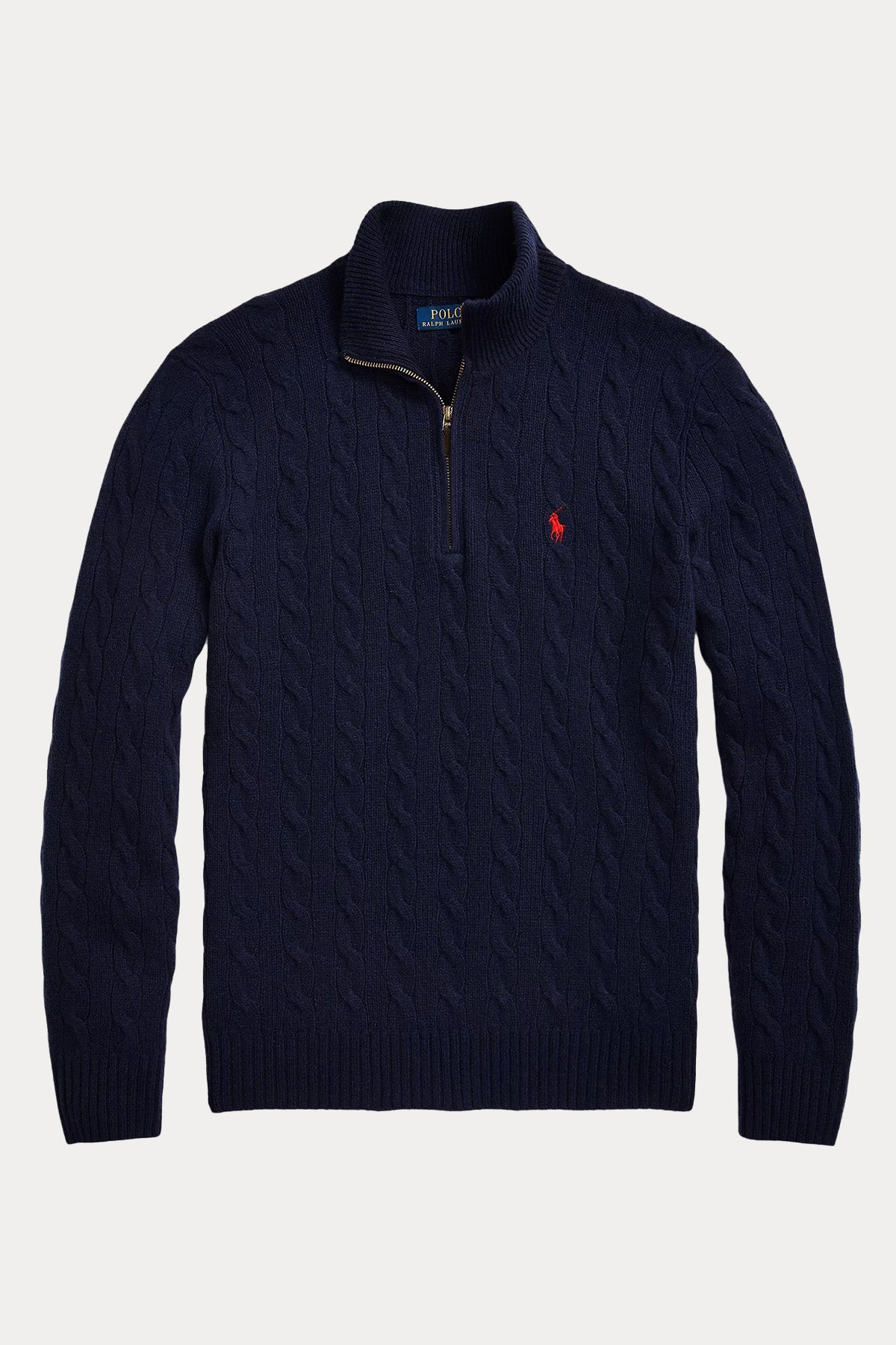 Polo Ralph Lauren Yarım Fermuarlı Dik Yaka Saç Örgü Kaşmir Yün