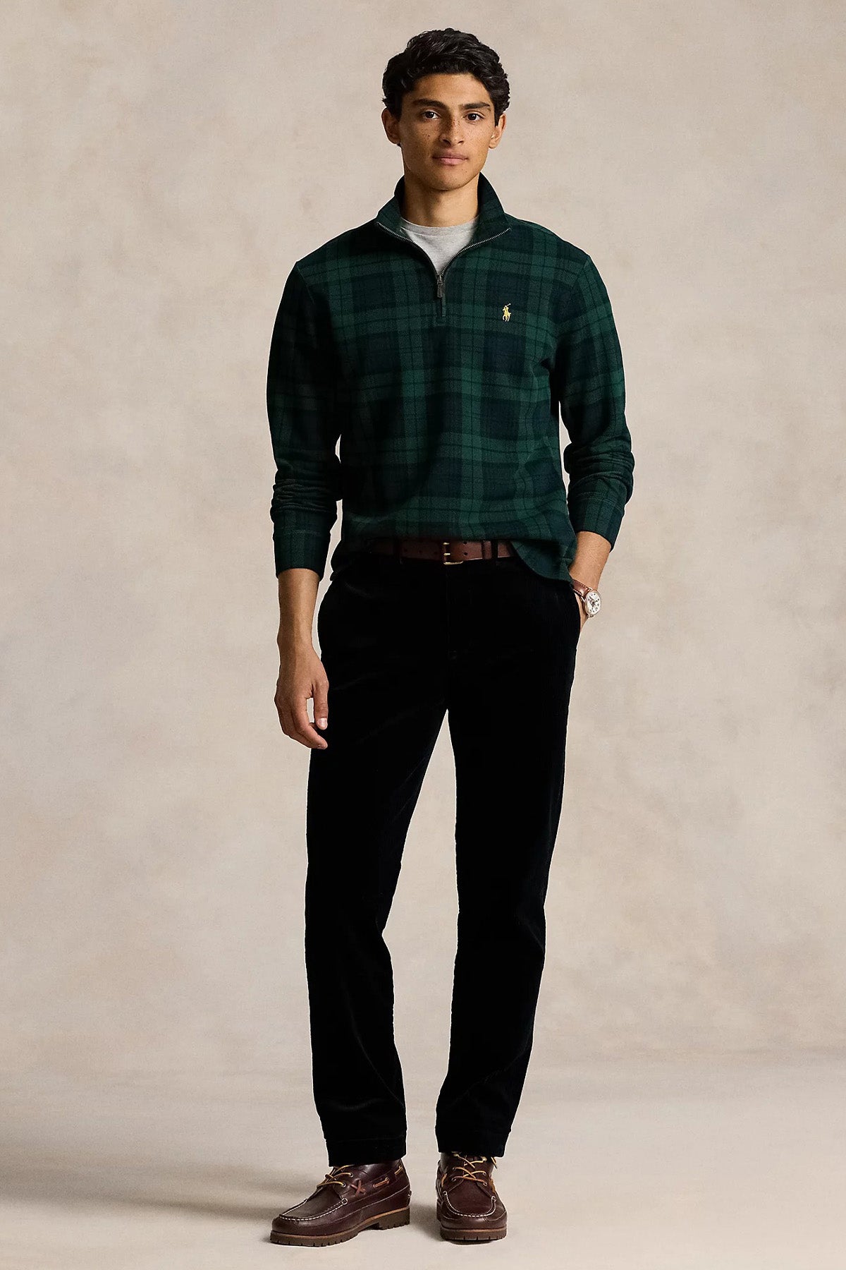 Polo Ralph Lauren Estate Rib Ekoseli Yarım Fermuarlı Sweatshirt