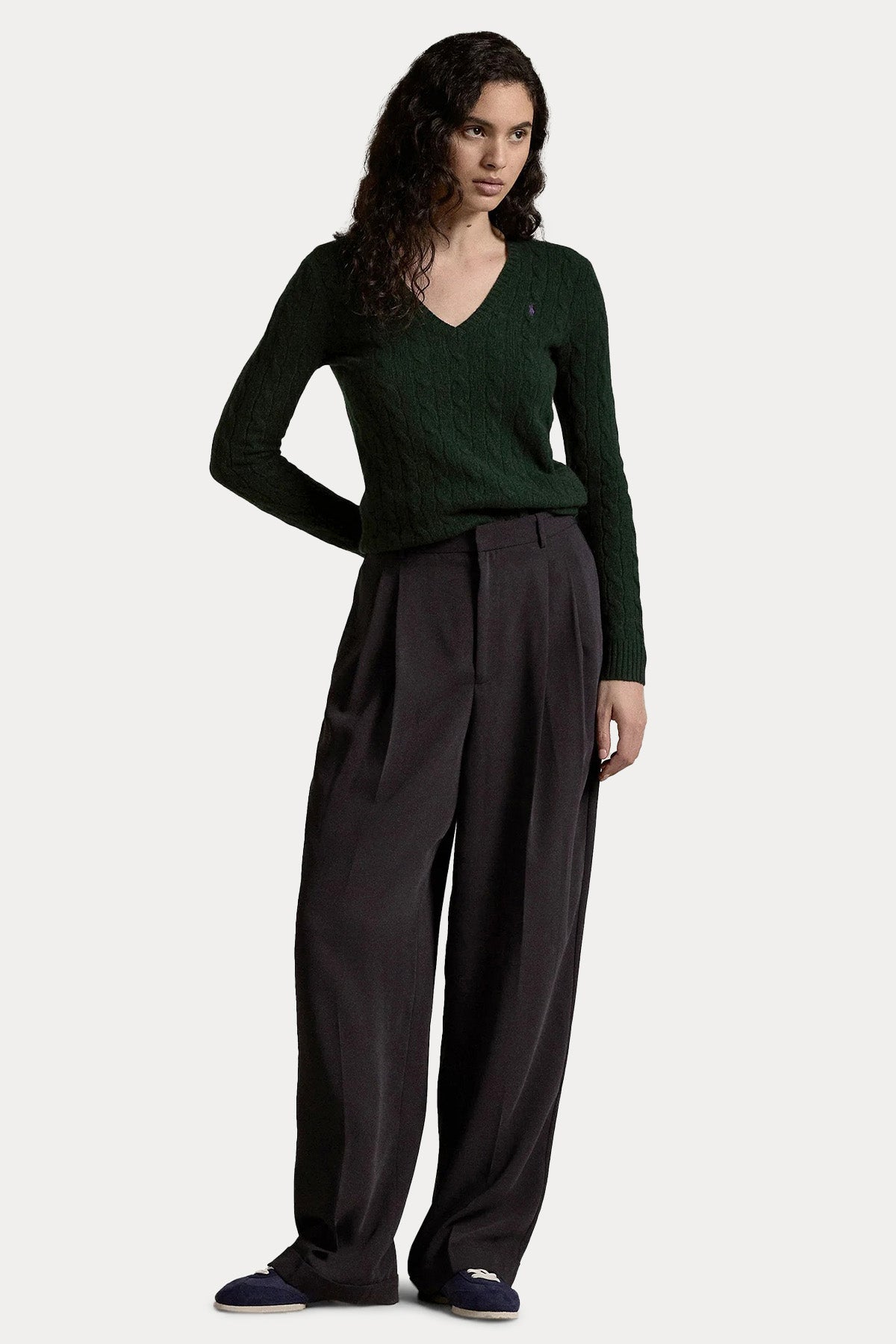 Polo Ralph Lauren Kaşmirli Slim Fit V Yaka Saç Örgü Yün Triko-Triko-Libas