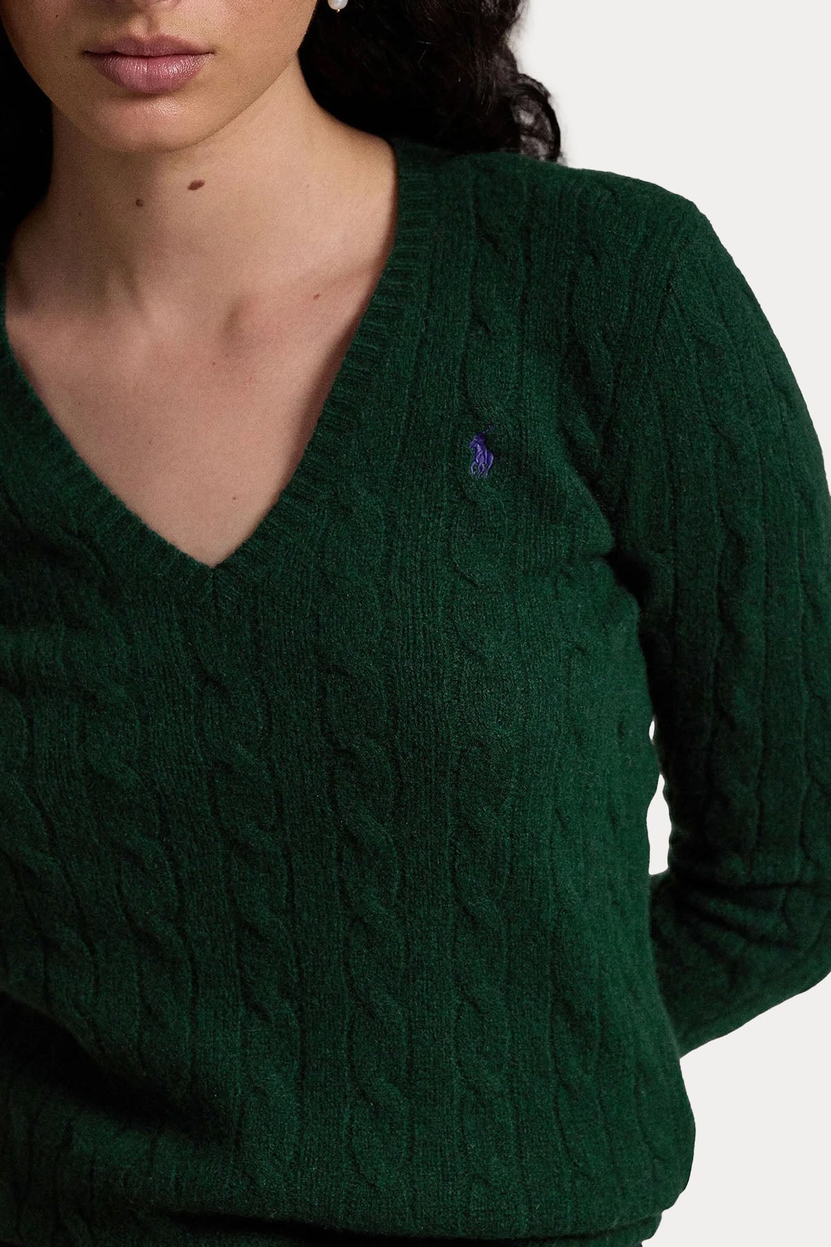 Polo Ralph Lauren Kaşmirli Slim Fit V Yaka Saç Örgü Yün Triko-Triko-Libas