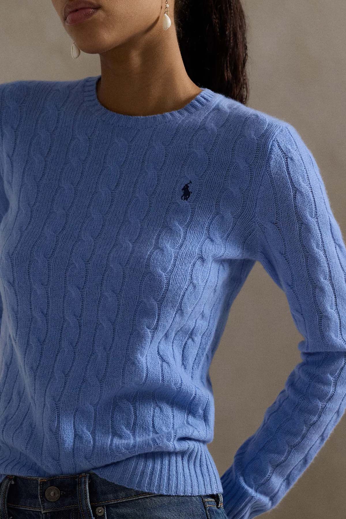 Polo Ralph Lauren Kaşmir Slim Fit Yuvarlak Yaka Saç Örgü Yün Triko