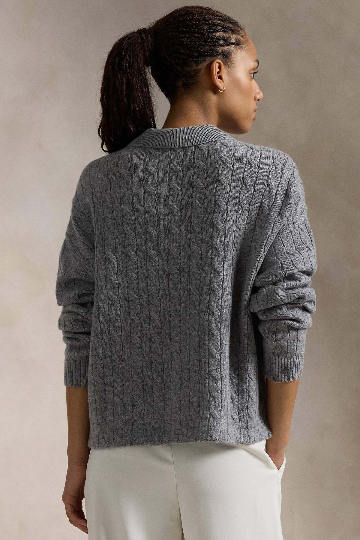 Polo Ralph Lauren Boxy Fit Polo Yaka Kaşmir Saç Örgü Yün Triko