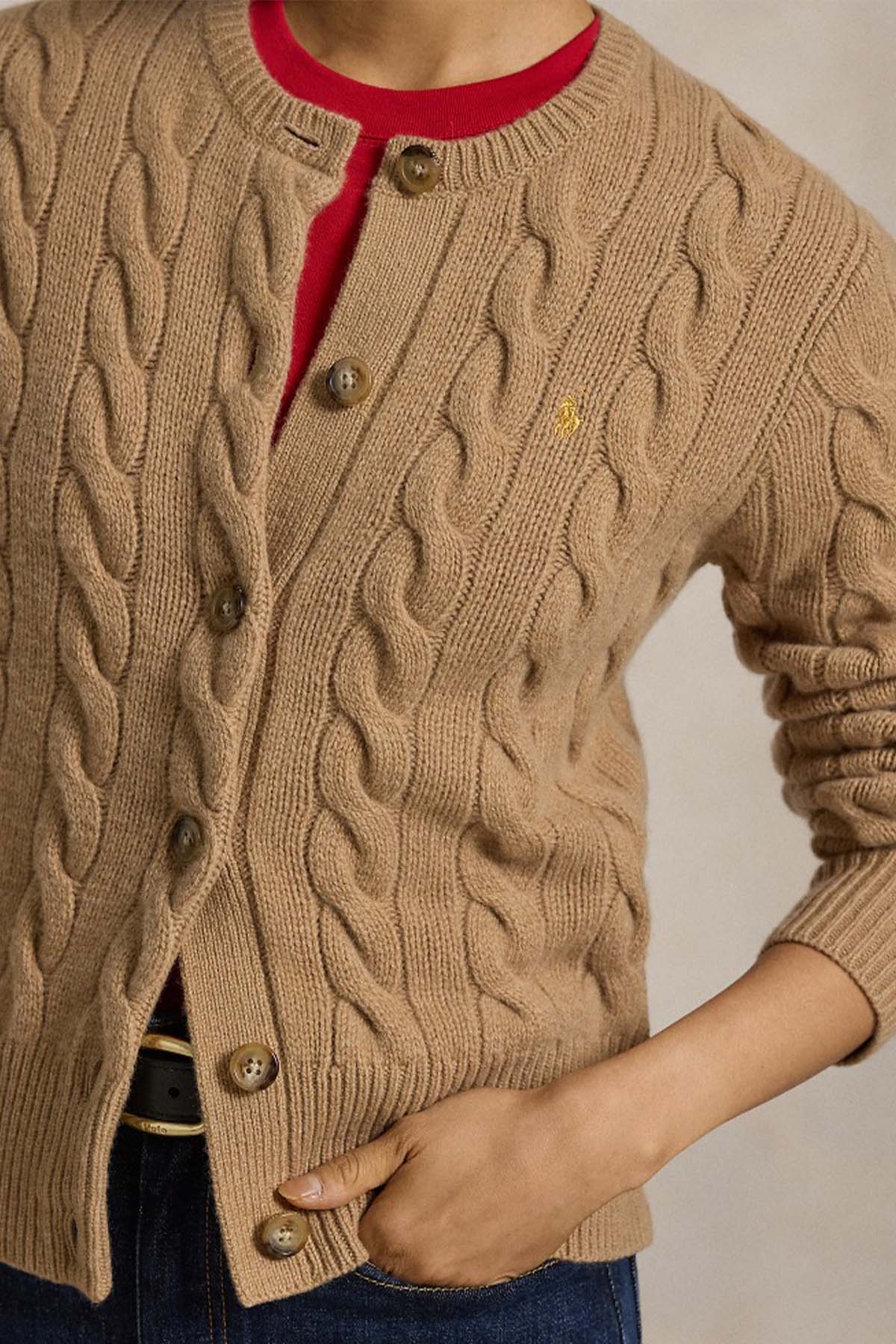 Polo Ralph Lauren Slim Fit Kaşmir Saç Örgü Yün Triko Ceket