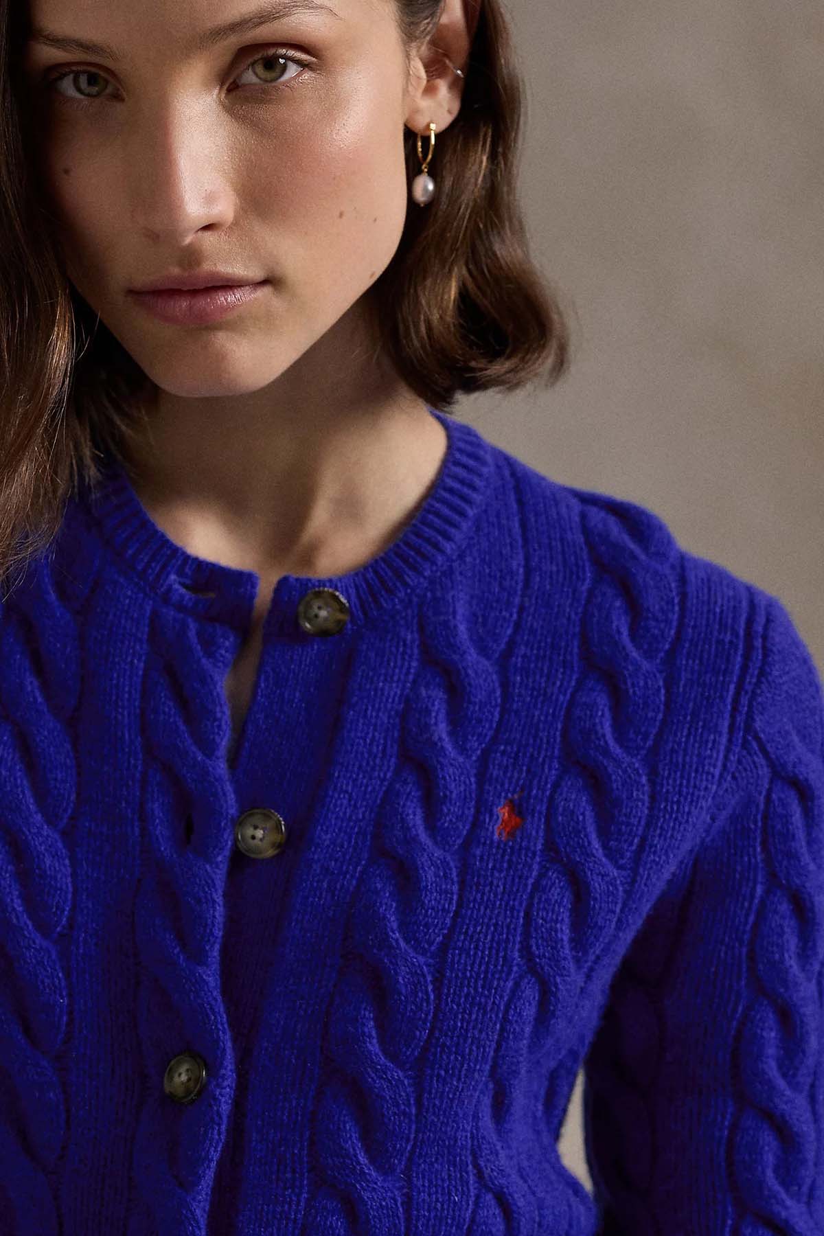 Polo Ralph Lauren Slim Fit Kaşmir Saç Örgü Yün Triko Ceket