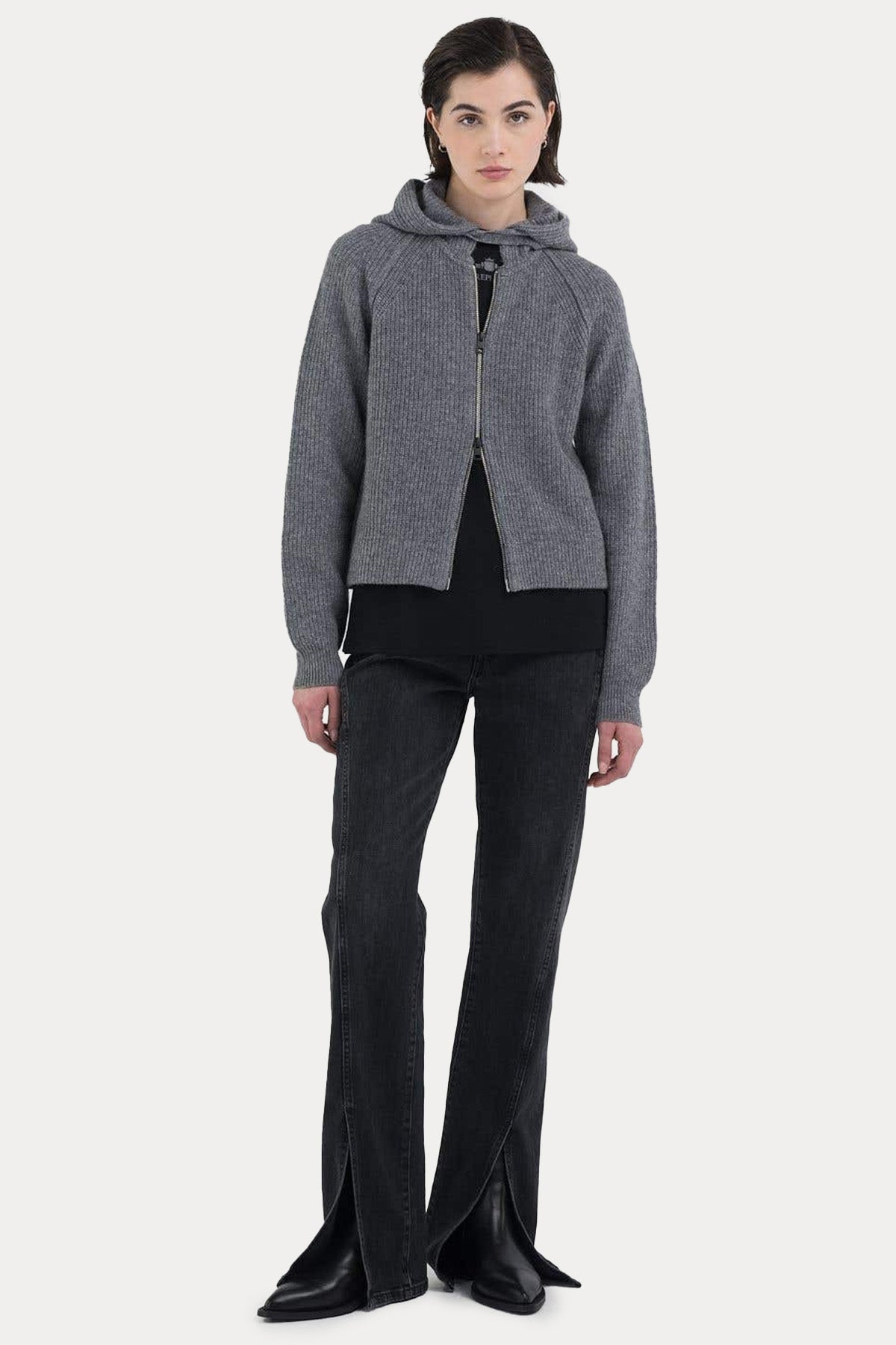 Replay Kapüşonlu Yün Örgü Triko Ceket