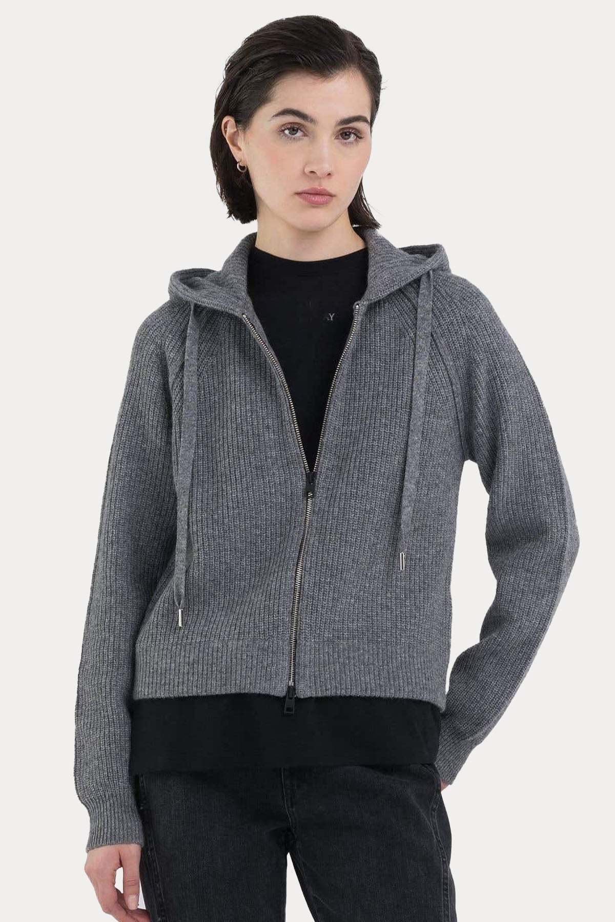 Replay Kapüşonlu Yün Örgü Triko Ceket